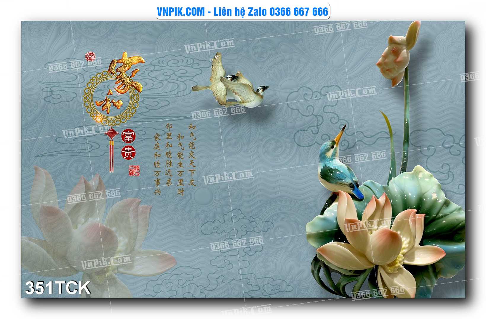 Tranh Hoa Sen – Cá Koi – Cá Chép  351TCK