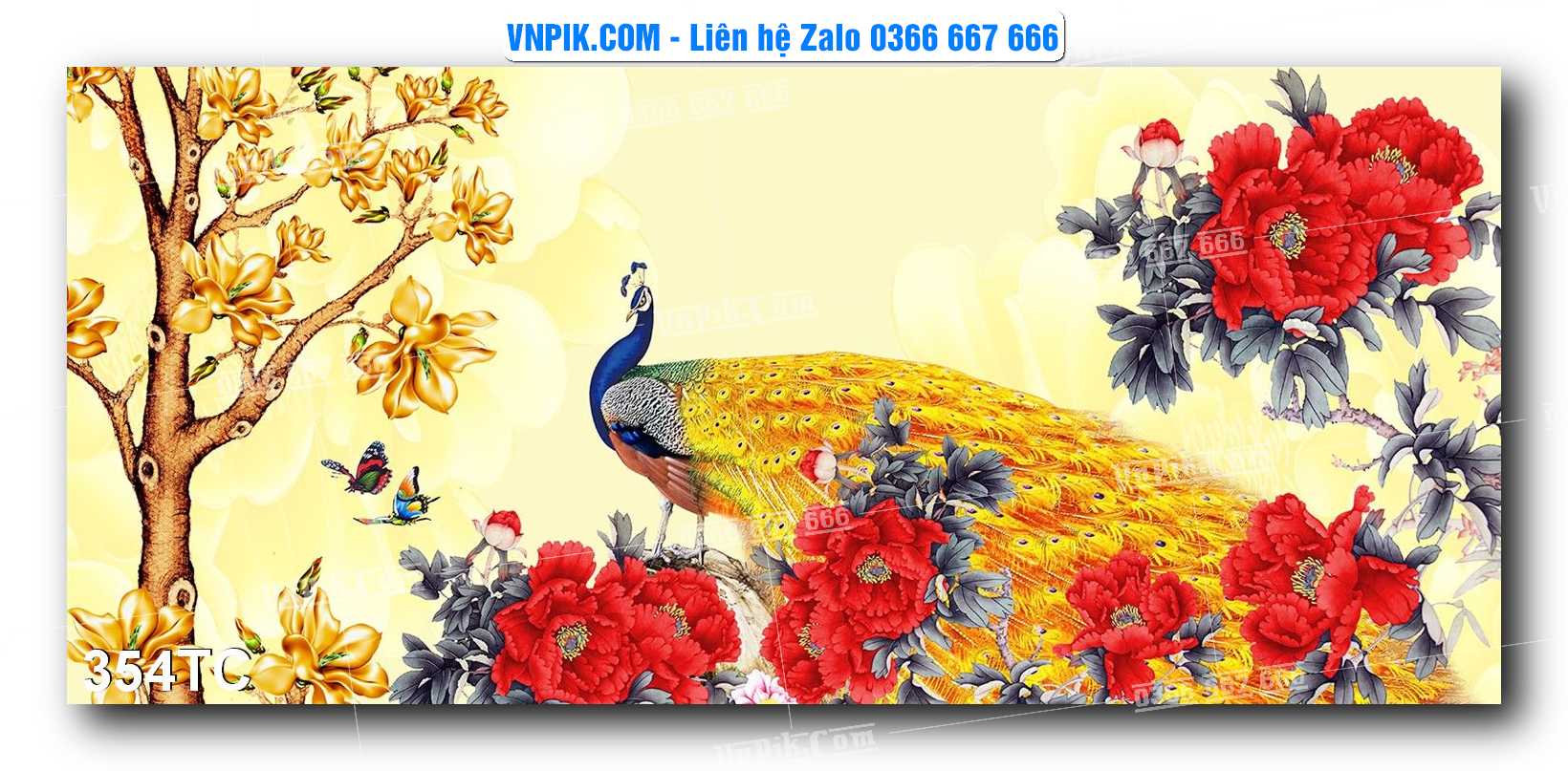 Tranh Treo Tường – Chim Công Hoa Mẫu Đơn 354TC