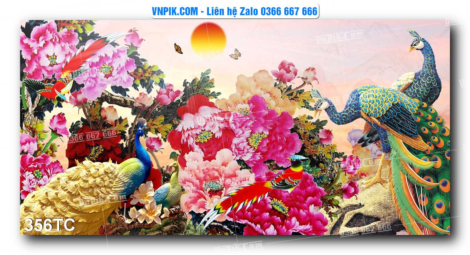 Tranh Treo Tường – Chim Công Hoa Mẫu Đơn 356TC