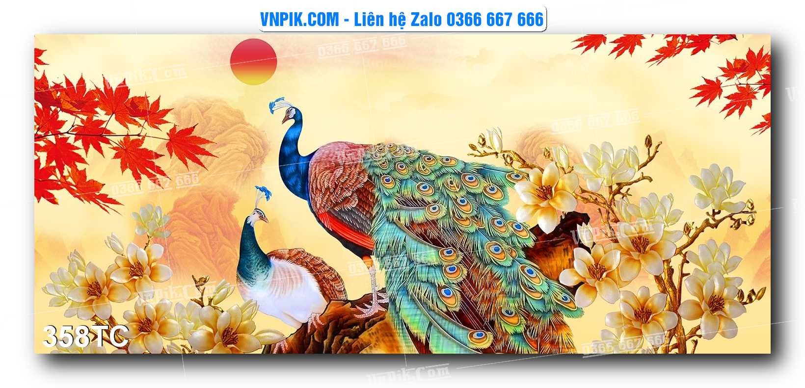Tranh Treo Tường – Chim Công Hoa Mẫu Đơn 358TC