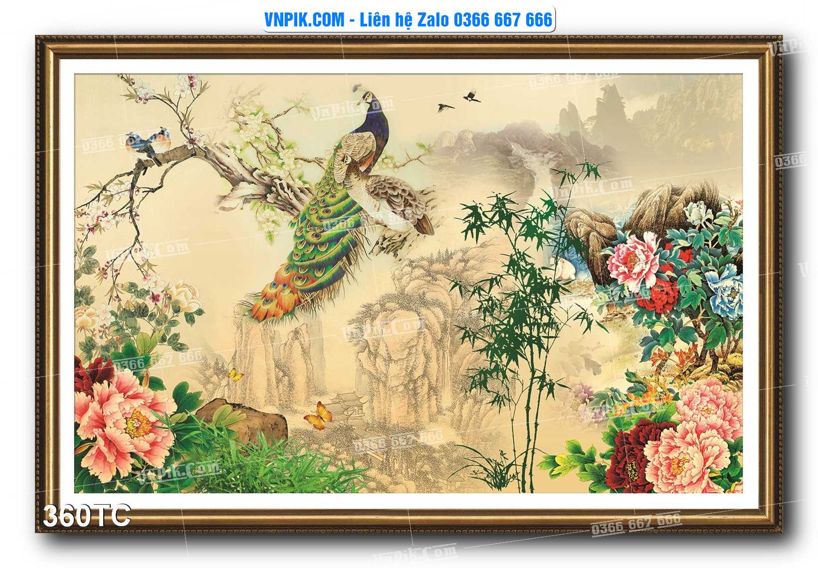 Tranh Treo Tường – Chim Công Hoa Mẫu Đơn 360TC