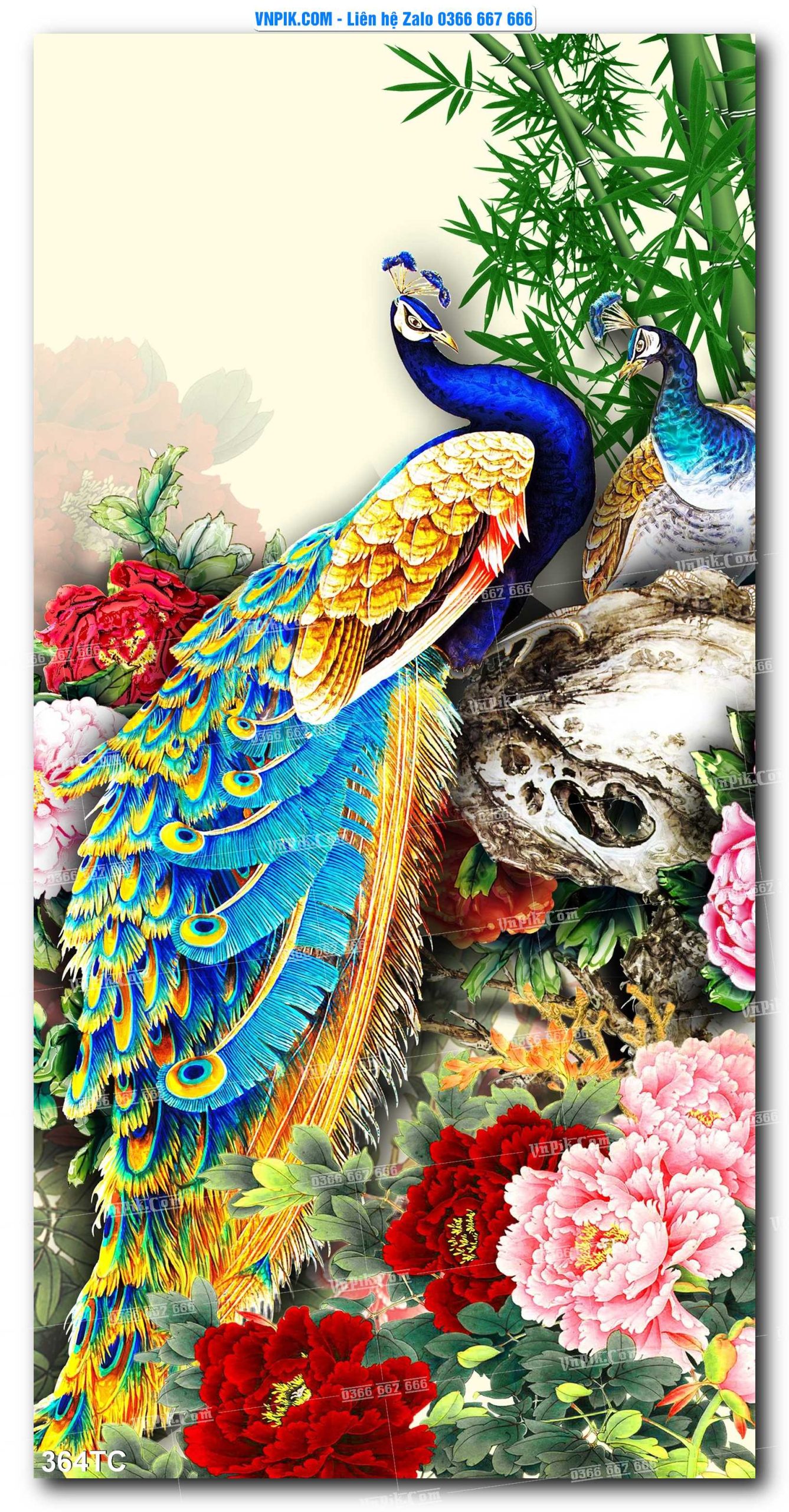 Tranh Treo Tường – Chim Công Hoa Mẫu Đơn 364TC