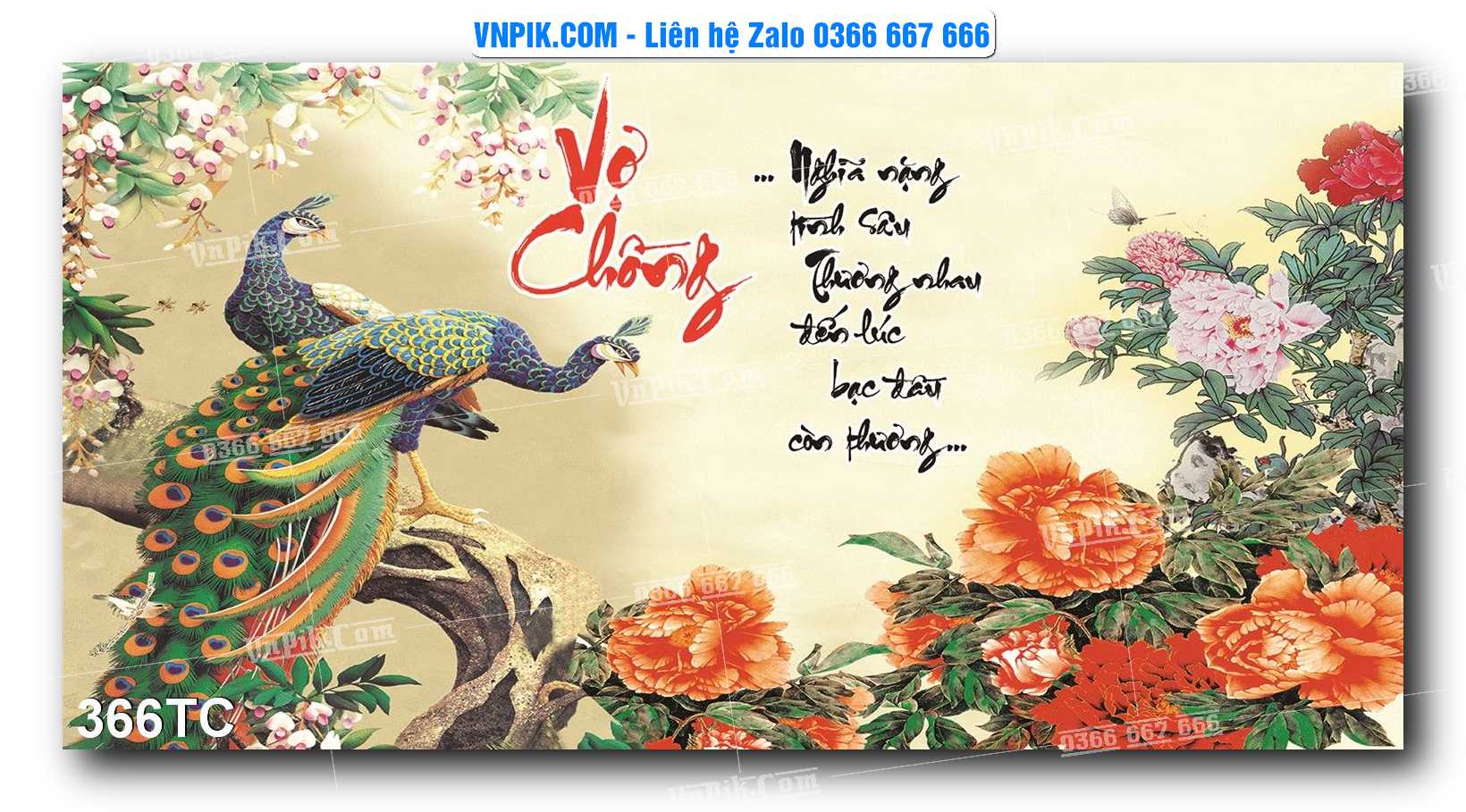 Tranh Treo Tường – Chim Công Hoa Mẫu Đơn 366TC