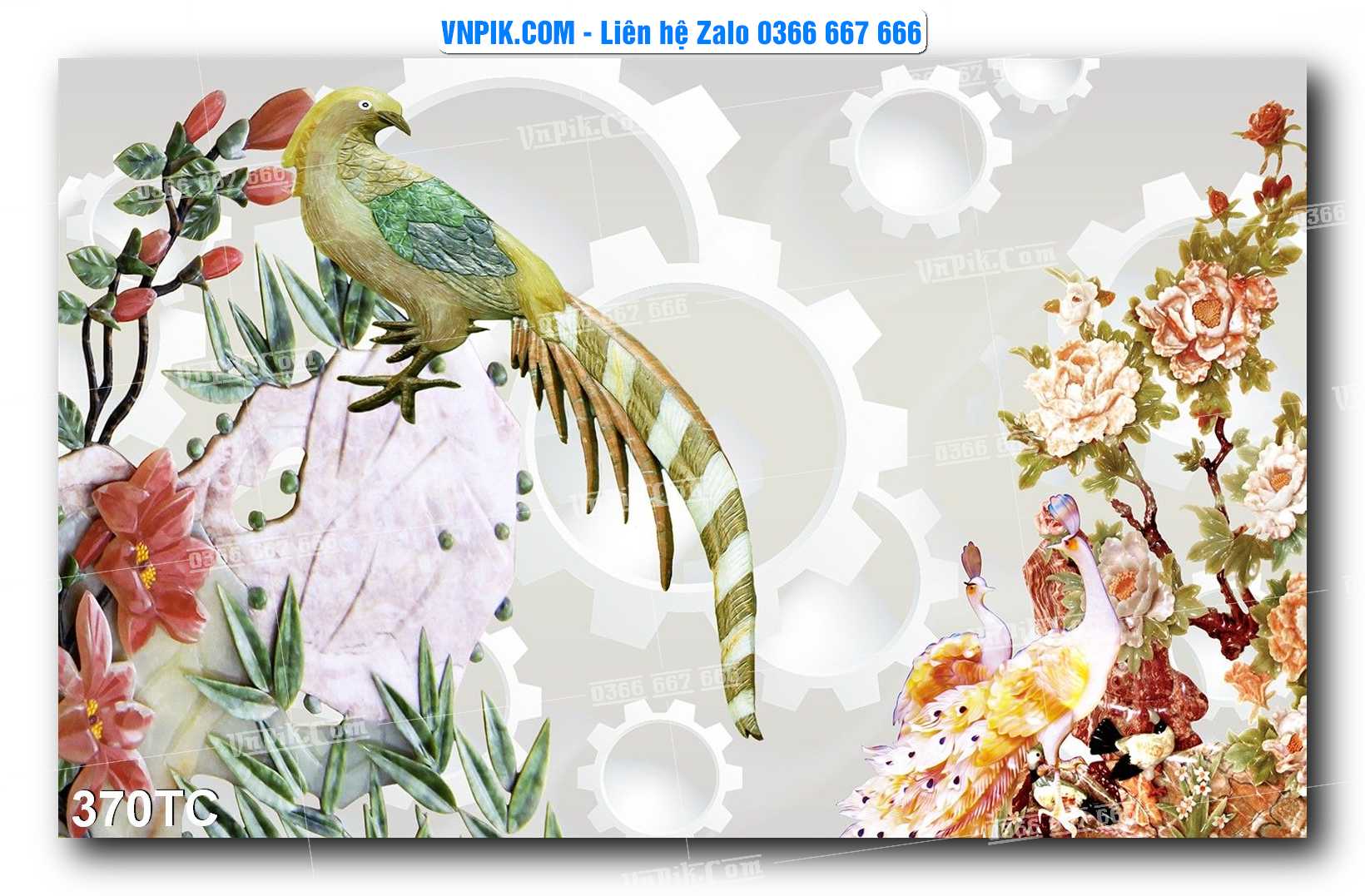 Tranh Treo Tường – Chim Công Hoa Mẫu Đơn 370TC