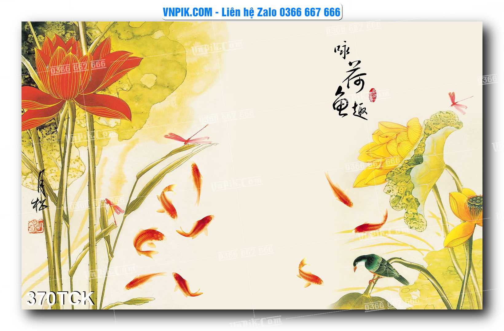 Tranh Hoa Sen – Cá Koi – Cá Chép  370TCK