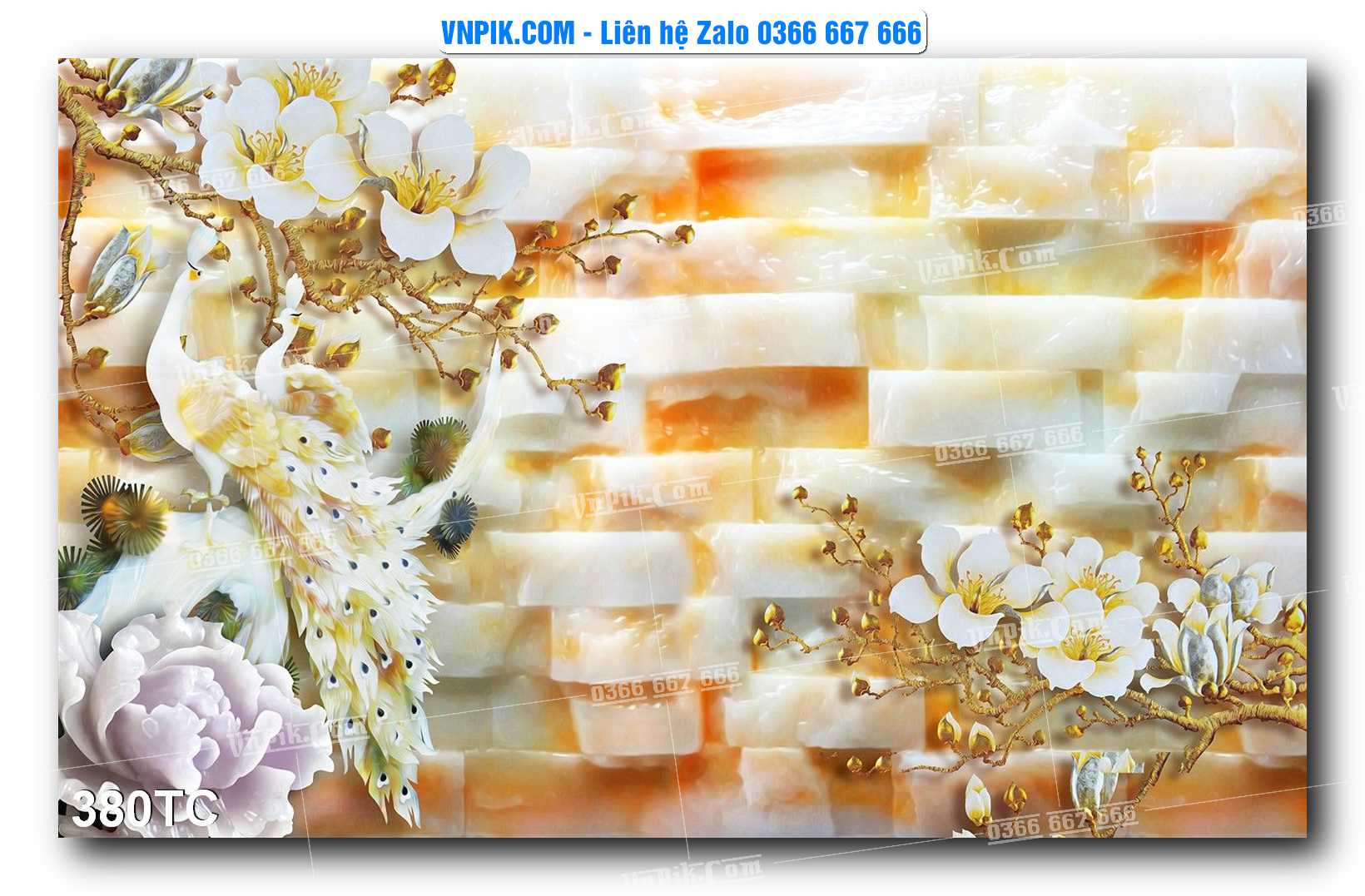 Tranh Treo Tường – Chim Công Hoa Mẫu Đơn 380TC