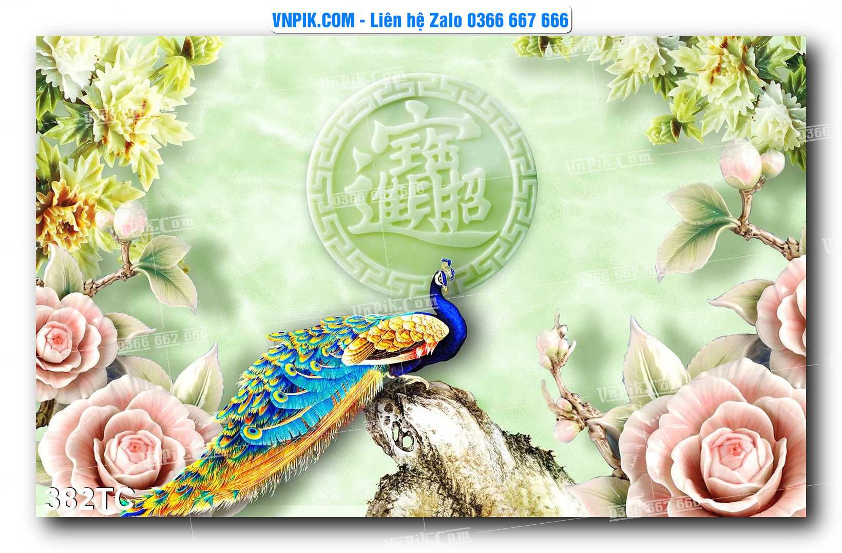Tranh Treo Tường – Chim Công Hoa Mẫu Đơn 382TC