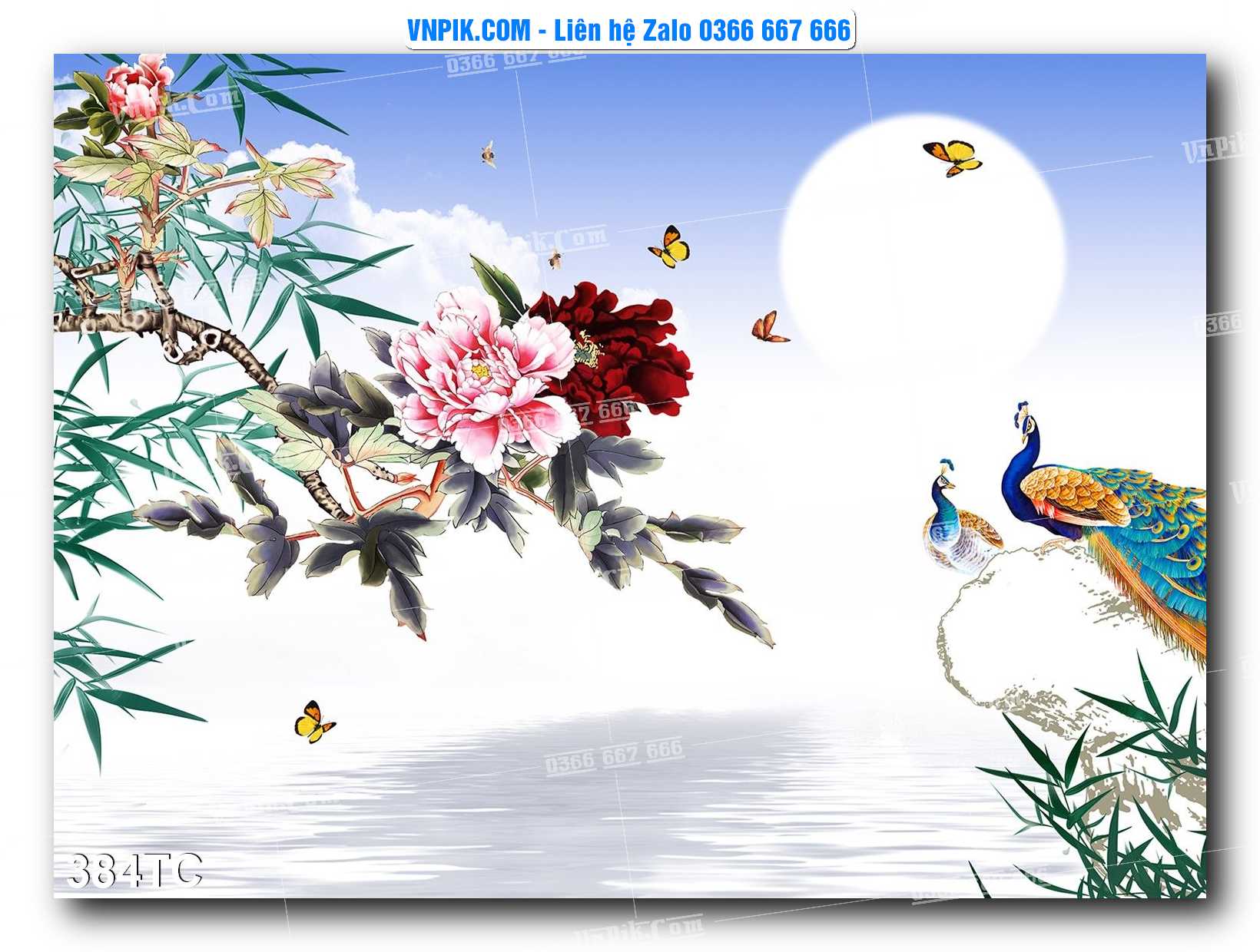 Tranh Treo Tường – Chim Công Hoa Mẫu Đơn 384TC