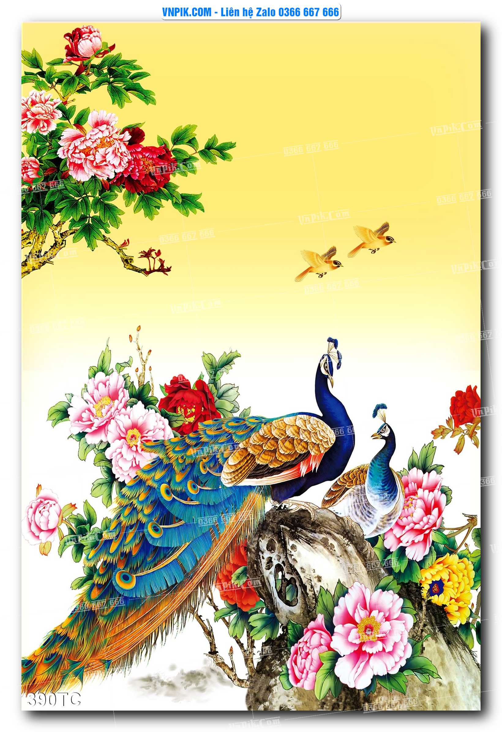 Tranh Treo Tường – Chim Công Hoa Mẫu Đơn 390TC