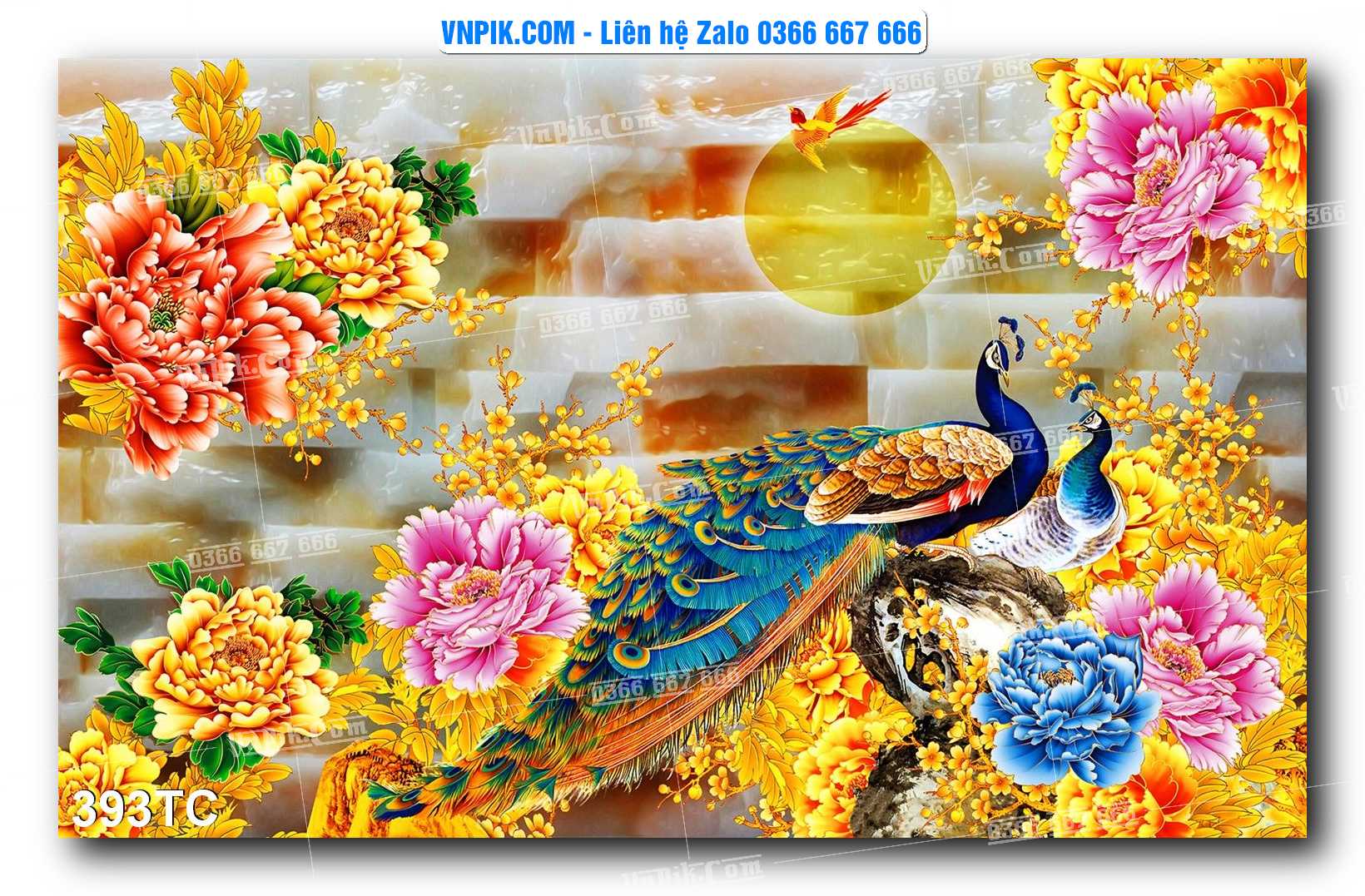 Tranh Treo Tường – Chim Công Hoa Mẫu Đơn 393TC