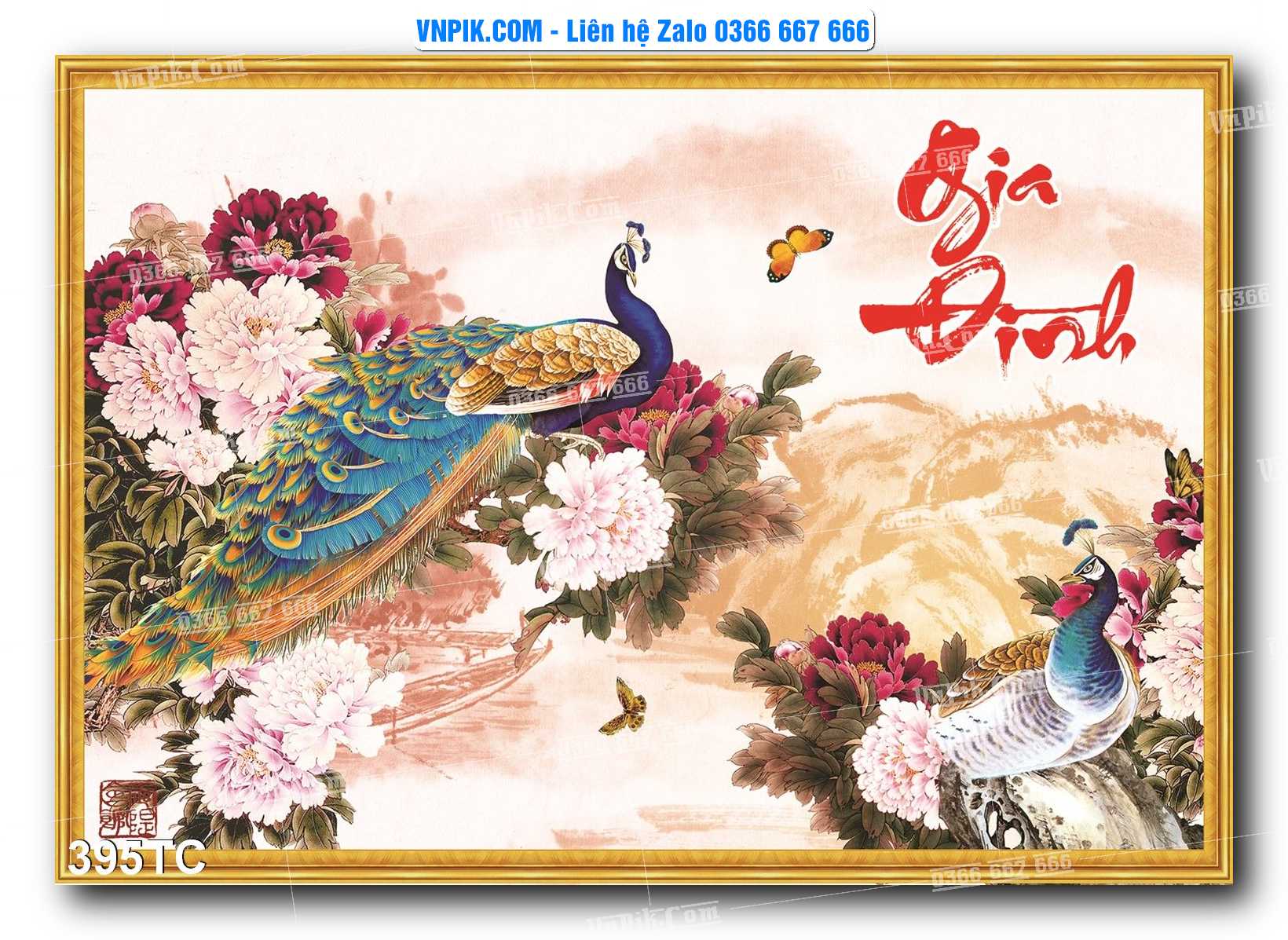 Tranh Treo Tường – Chim Công Hoa Mẫu Đơn 395TC