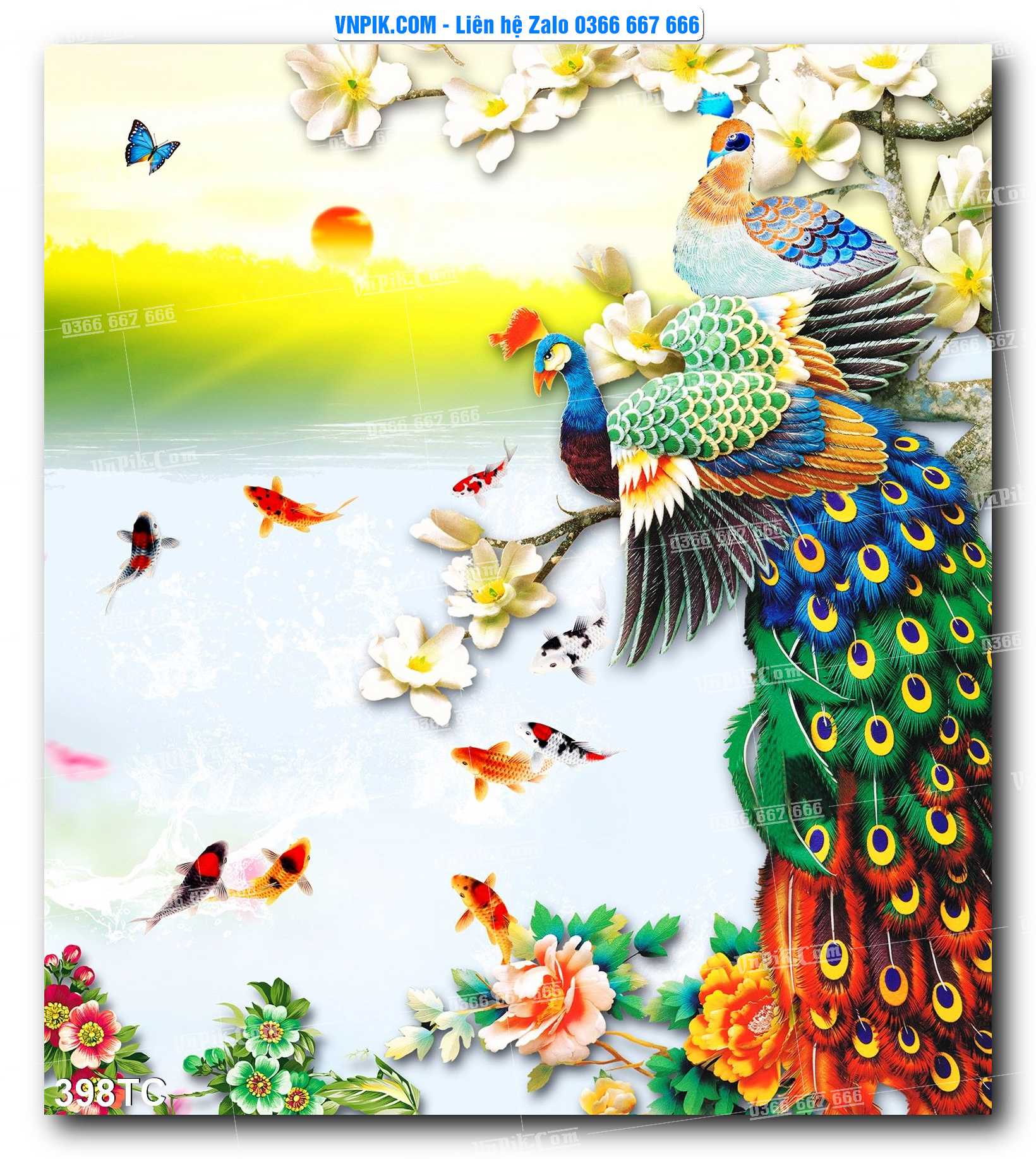 Tranh Treo Tường – Chim Công Hoa Mẫu Đơn 398TC