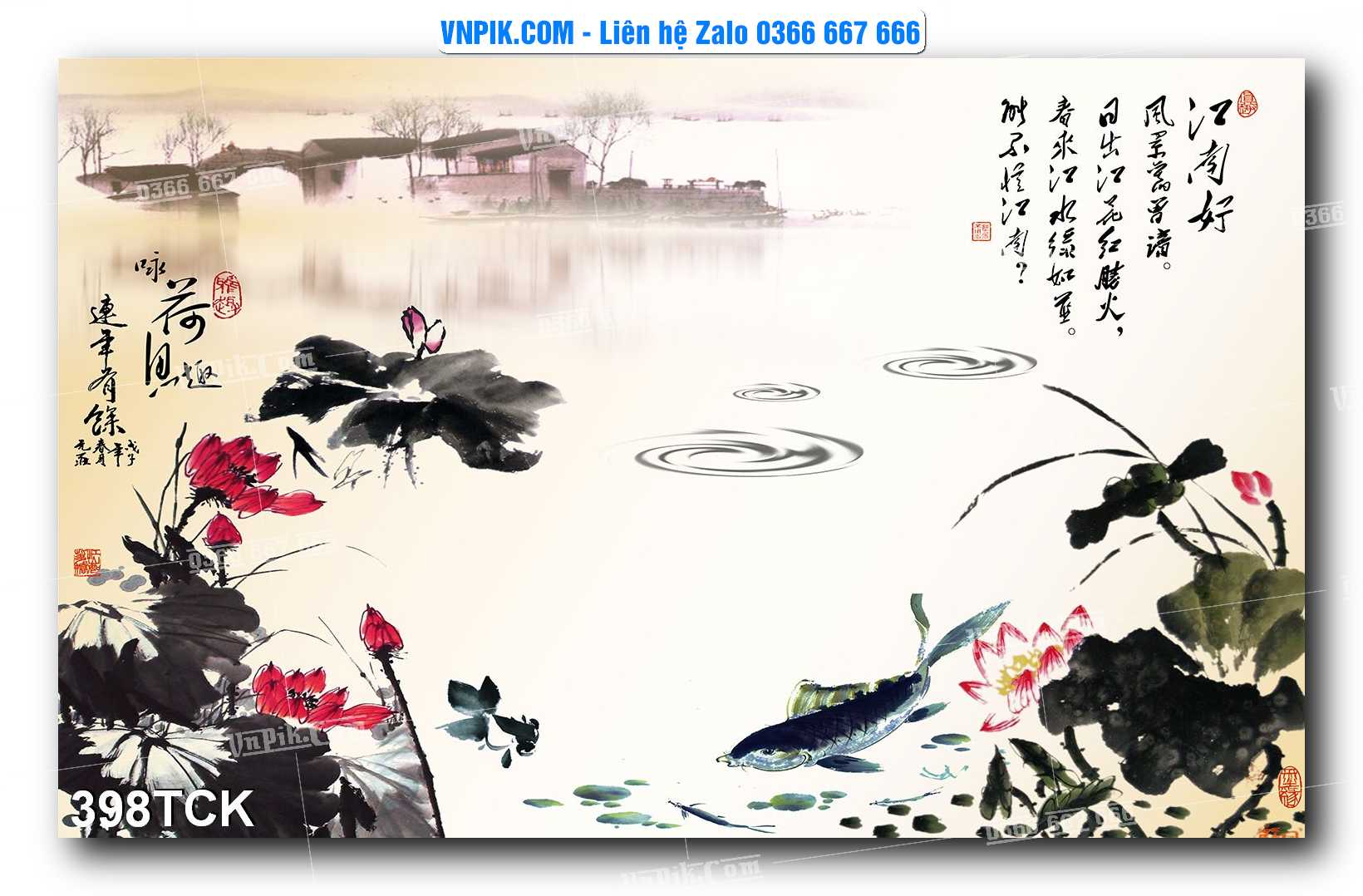 Tranh Hoa Sen – Cá Koi – Cá Chép  398TCK
