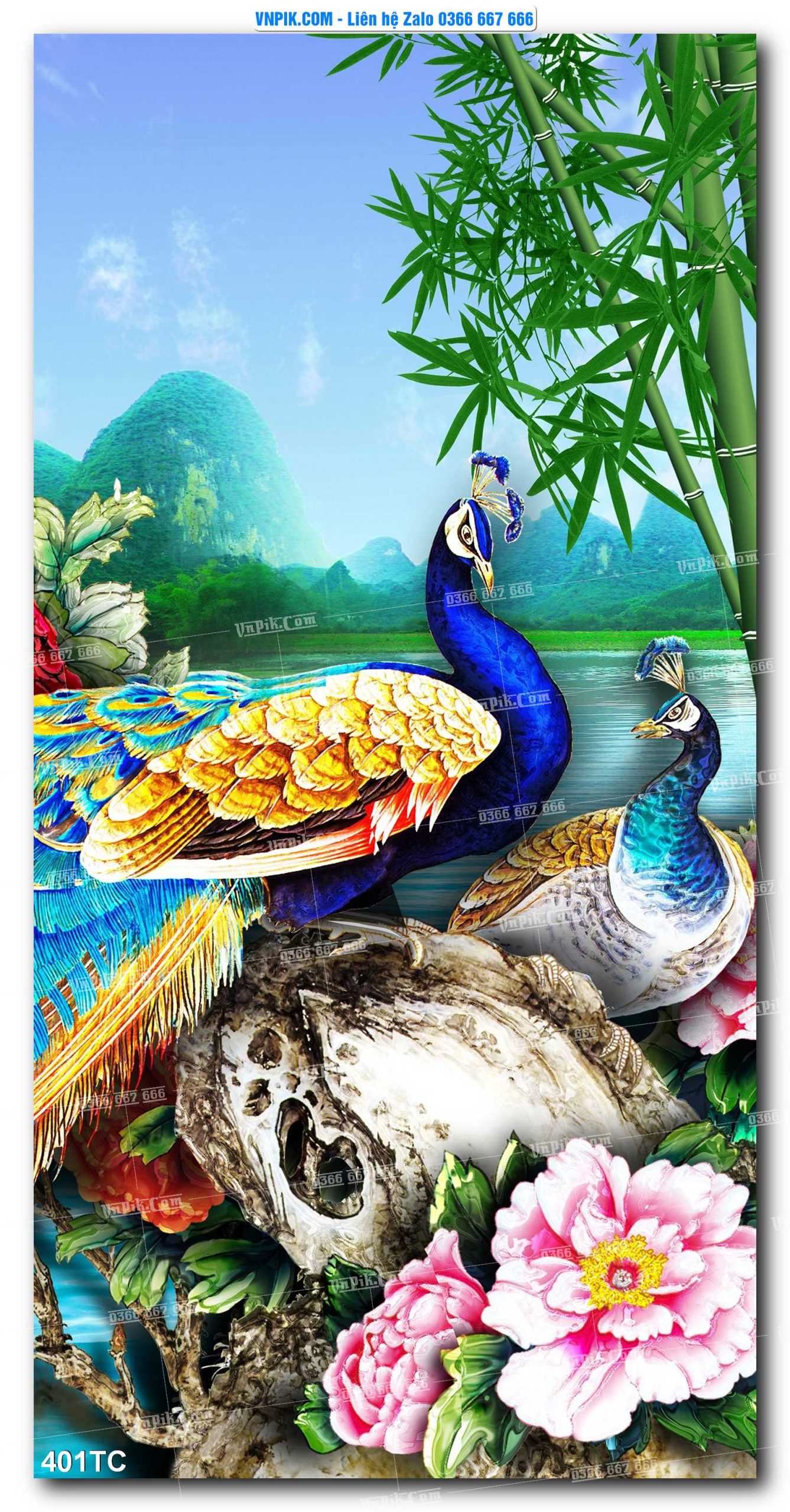 Tranh Treo Tường – Chim Công Hoa Mẫu Đơn 401TC