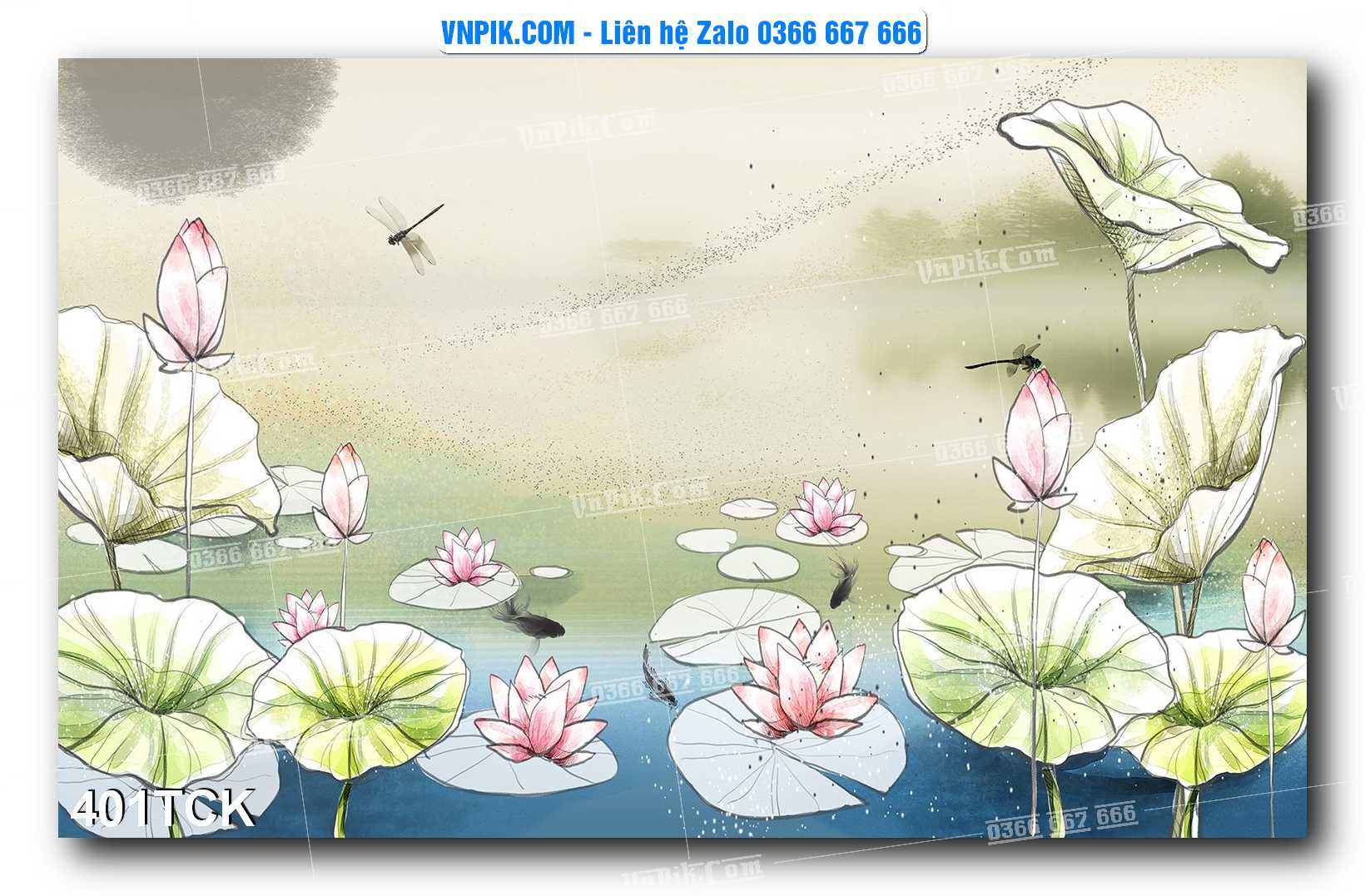Tranh Hoa Sen – Cá Koi – Cá Chép  401TCK