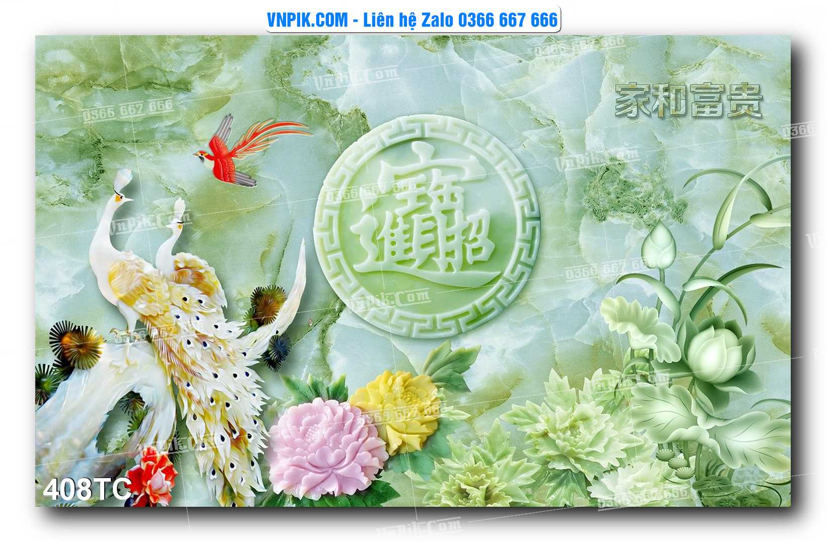 Tranh Treo Tường – Chim Công Hoa Mẫu Đơn 408TC