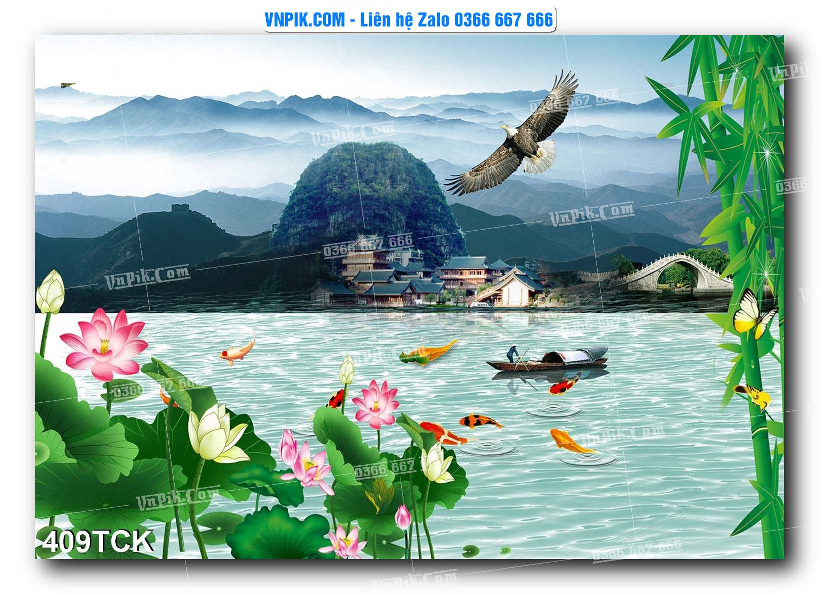 Tranh Hoa Sen – Cá Koi – Cá Chép  409TCK
