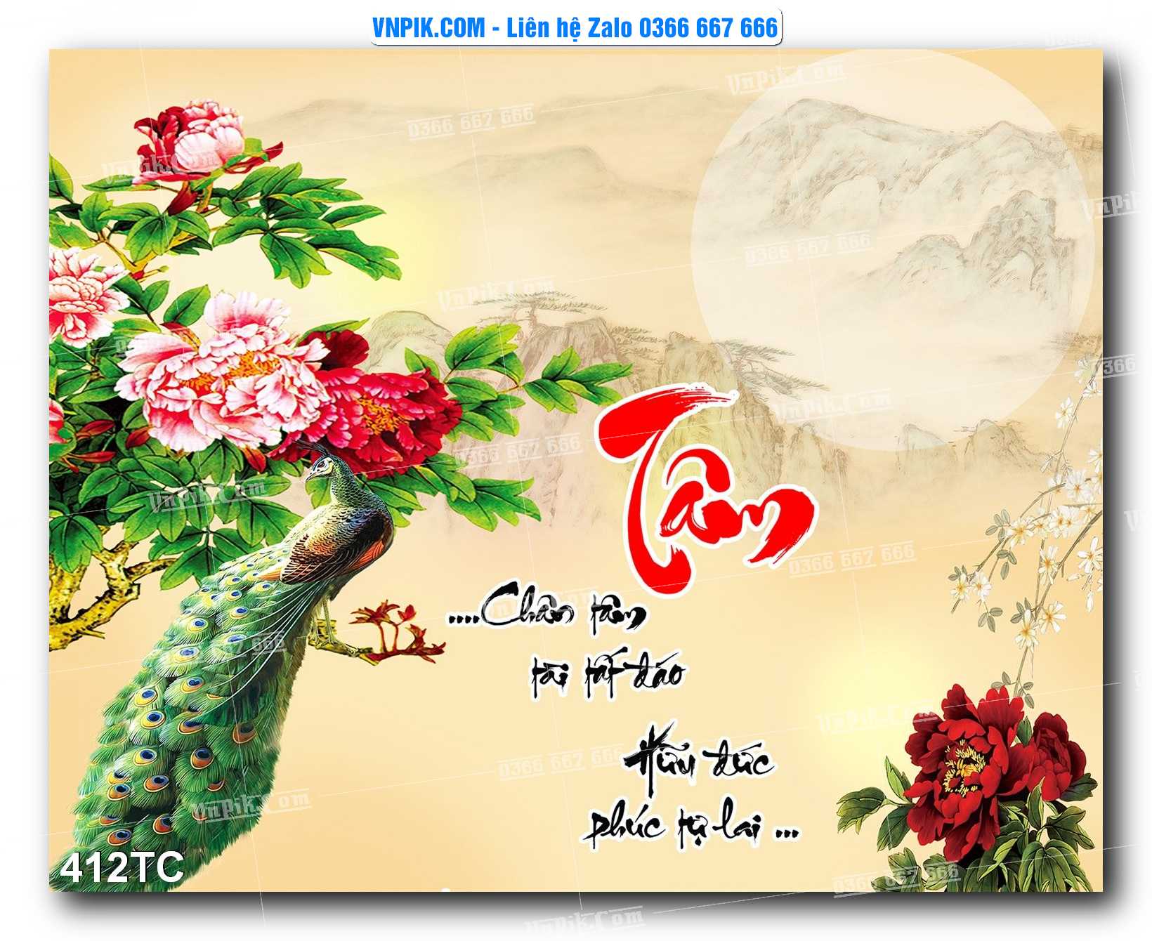 Tranh Treo Tường – Chim Công Hoa Mẫu Đơn 412TC