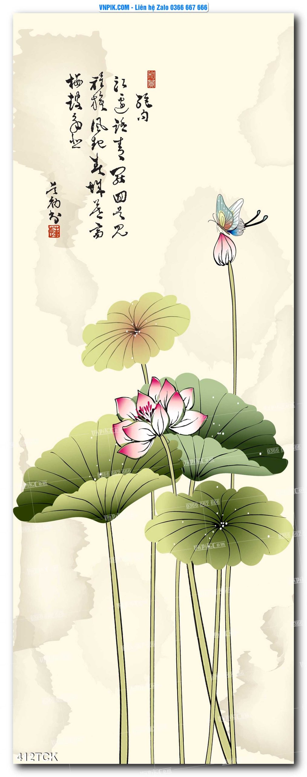 Tranh Hoa Sen – Cá Koi – Cá Chép  412TCK