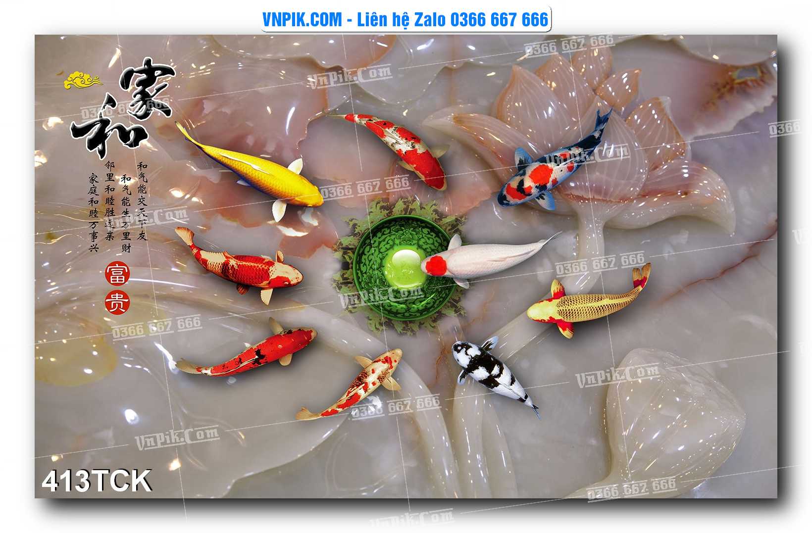 Tranh Hoa Sen – Cá Koi – Cá Chép  413TCK
