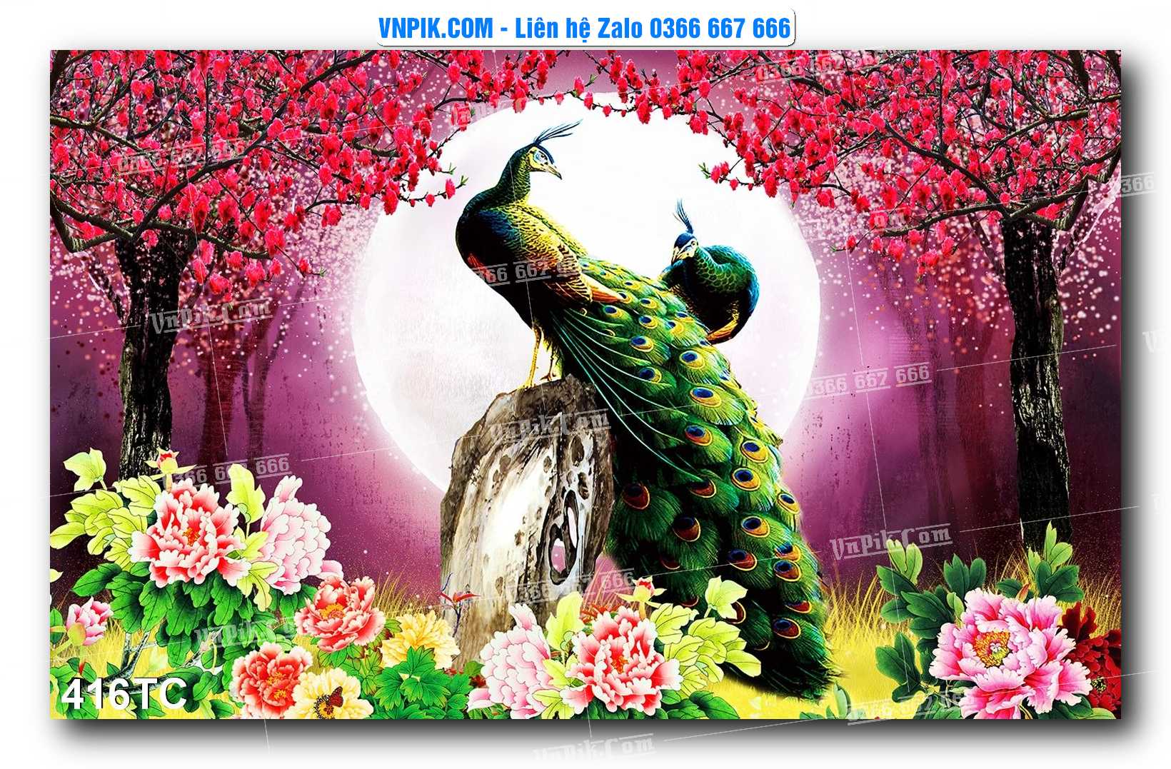 Tranh Treo Tường – Chim Công Hoa Mẫu Đơn 416TC