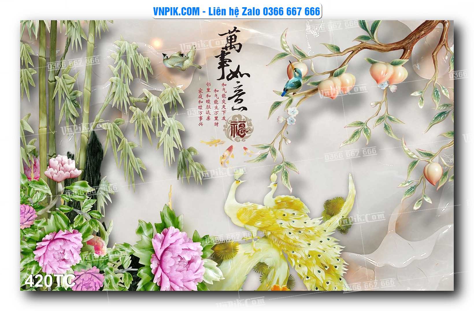Tranh Treo Tường – Chim Công Hoa Mẫu Đơn 420TC