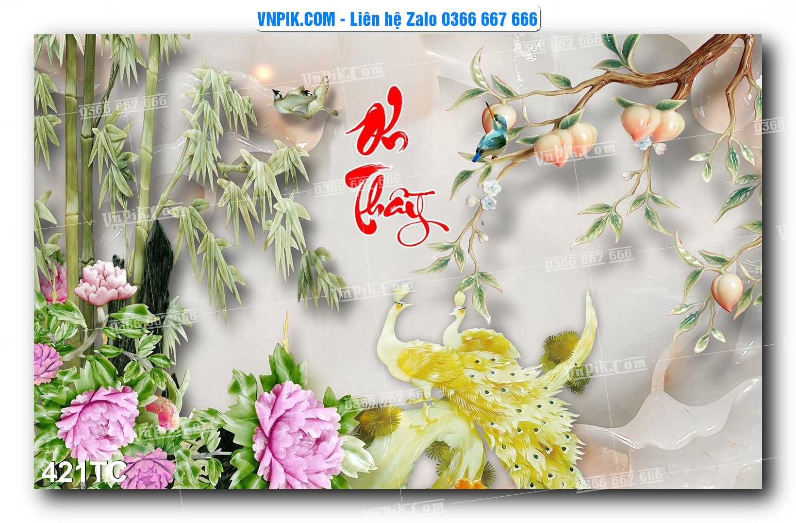 Tranh Treo Tường – Chim Công Hoa Mẫu Đơn 421TC