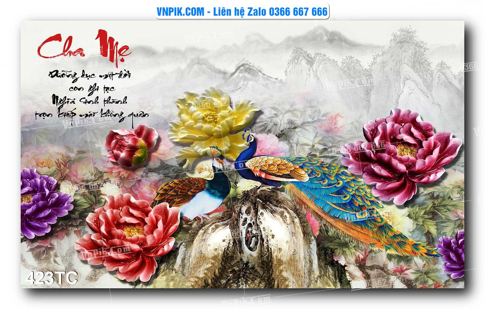 Tranh Treo Tường – Chim Công Hoa Mẫu Đơn 423TC