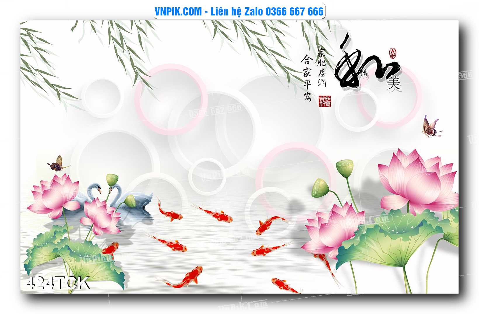 Tranh Hoa Sen – Cá Koi – Cá Chép  424TCK
