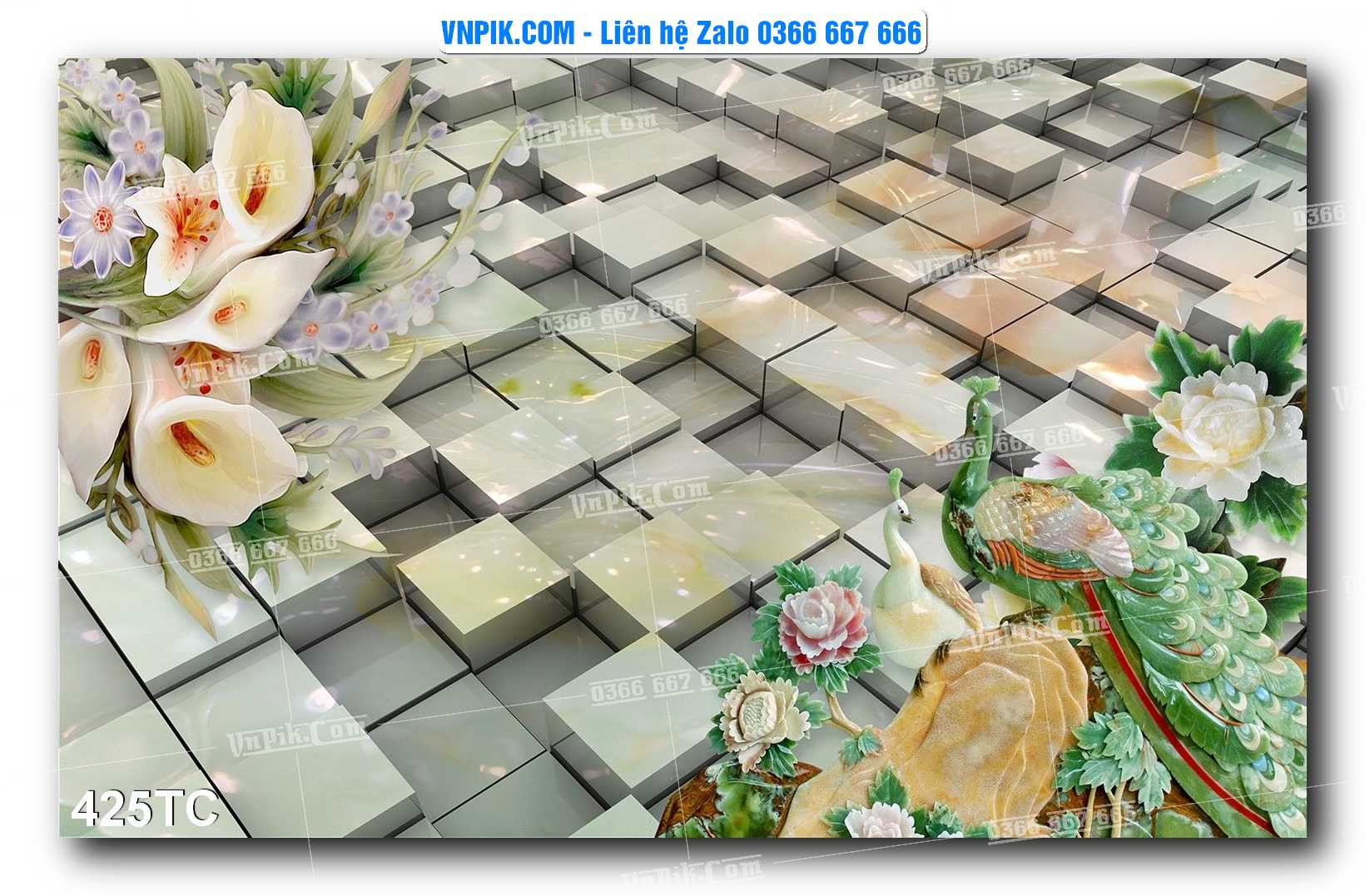 Tranh Treo Tường – Chim Công Hoa Mẫu Đơn 425TC