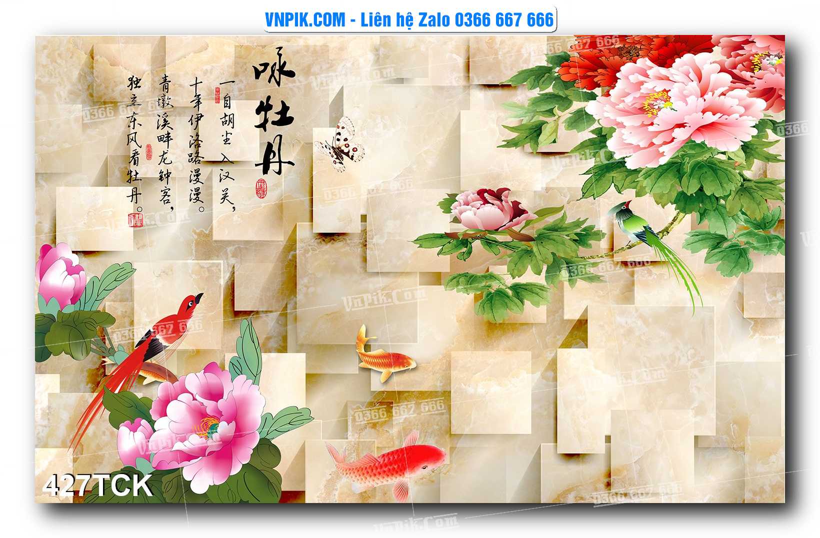 Tranh Hoa Sen – Cá Koi – Cá Chép  427TCK