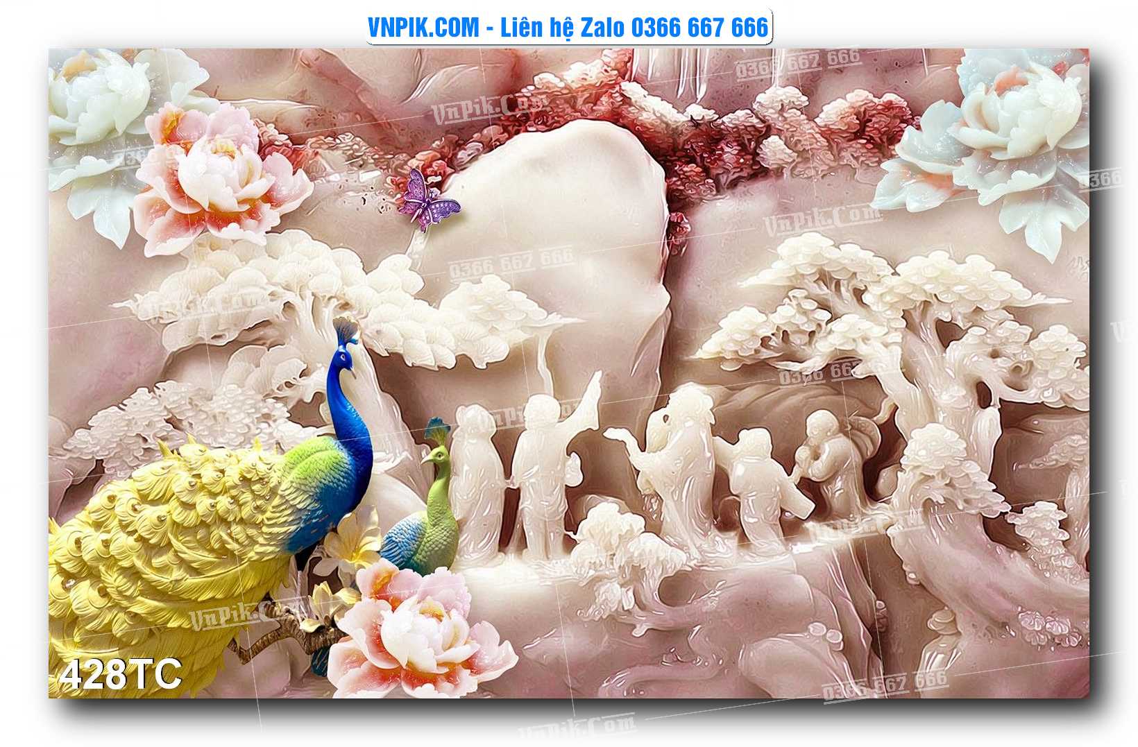 Tranh Treo Tường – Chim Công Hoa Mẫu Đơn 428TC