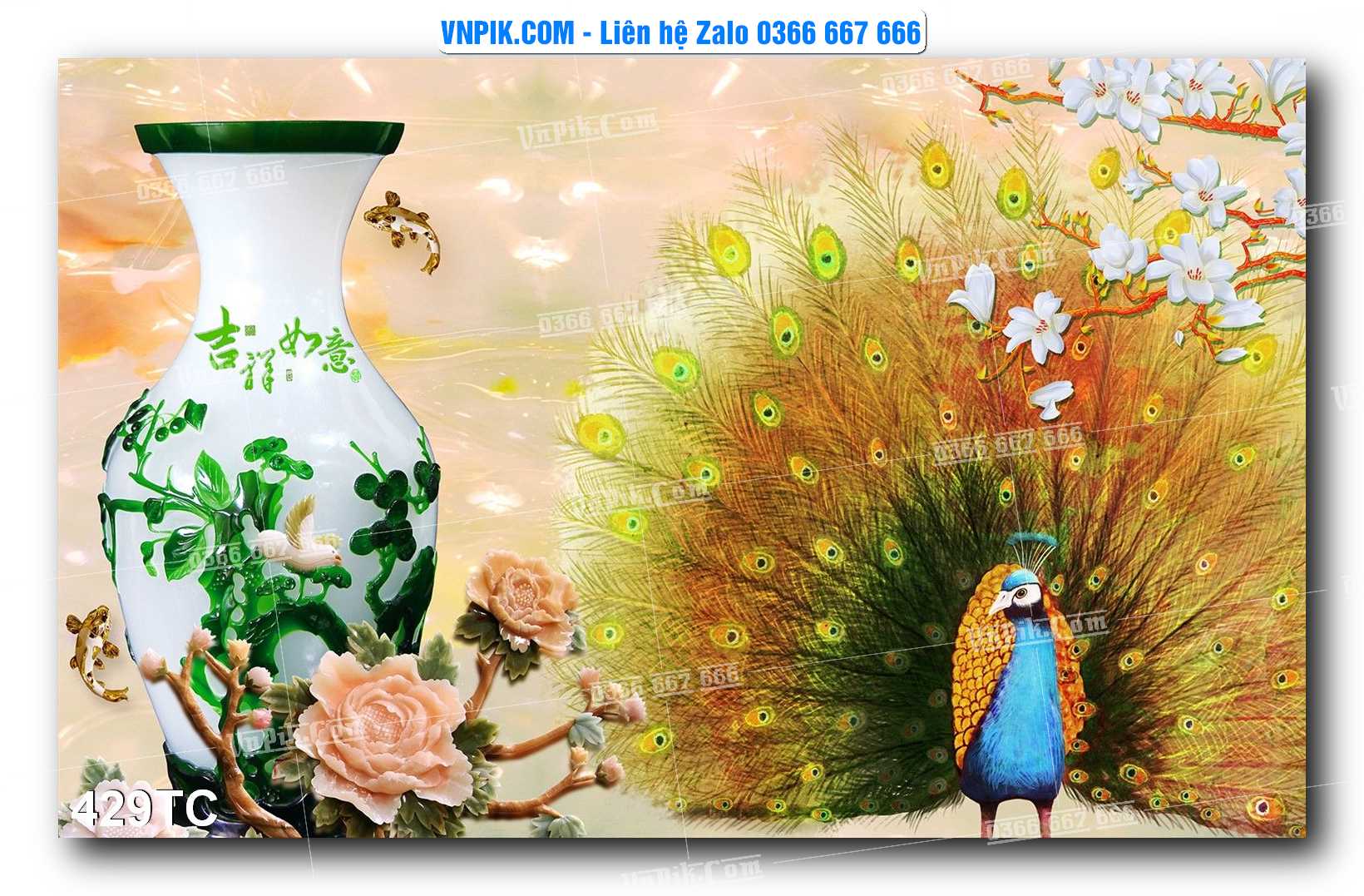 Tranh Treo Tường – Chim Công Hoa Mẫu Đơn 429TC