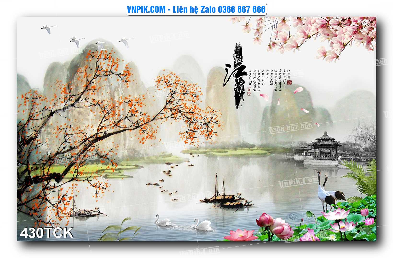 Tranh Hoa Sen – Cá Koi – Cá Chép  430TCK