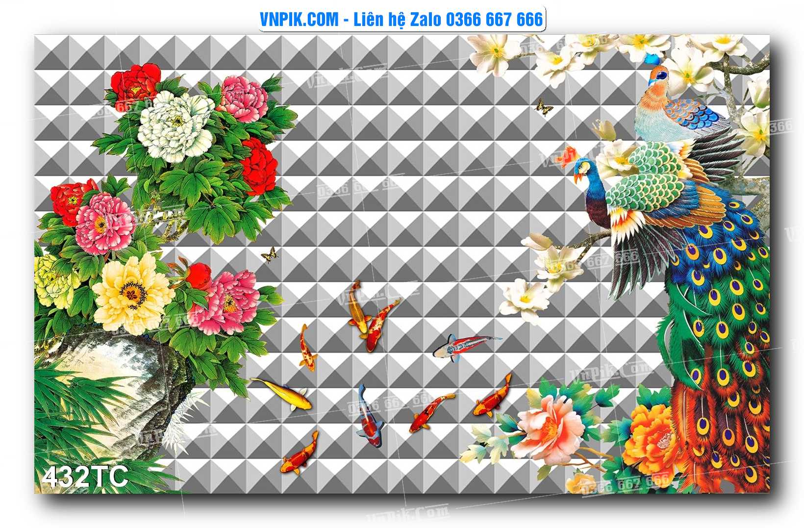 Tranh Treo Tường – Chim Công Hoa Mẫu Đơn 432TC