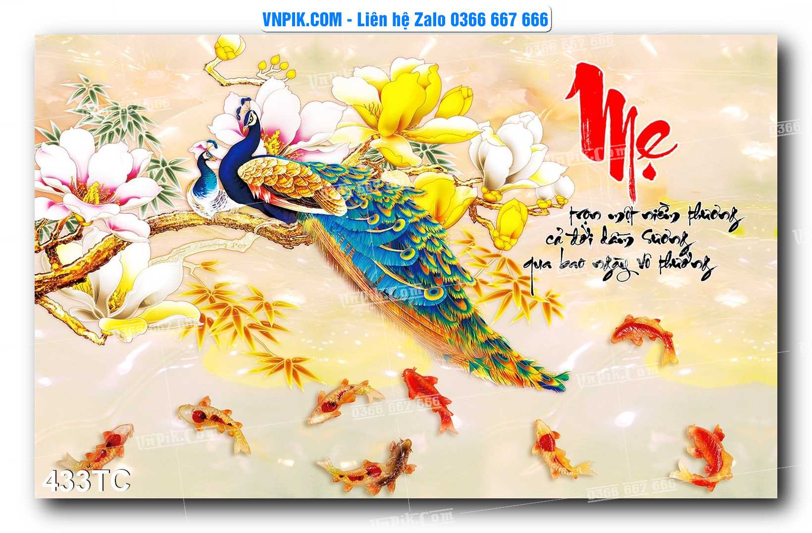 Tranh Treo Tường – Chim Công Hoa Mẫu Đơn 433TC