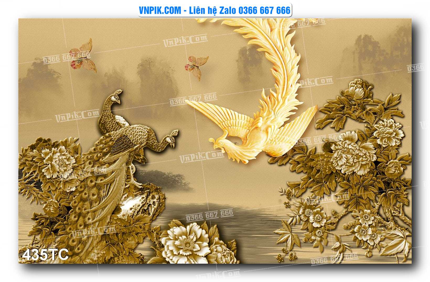 Tranh Treo Tường – Chim Công Hoa Mẫu Đơn 435TC