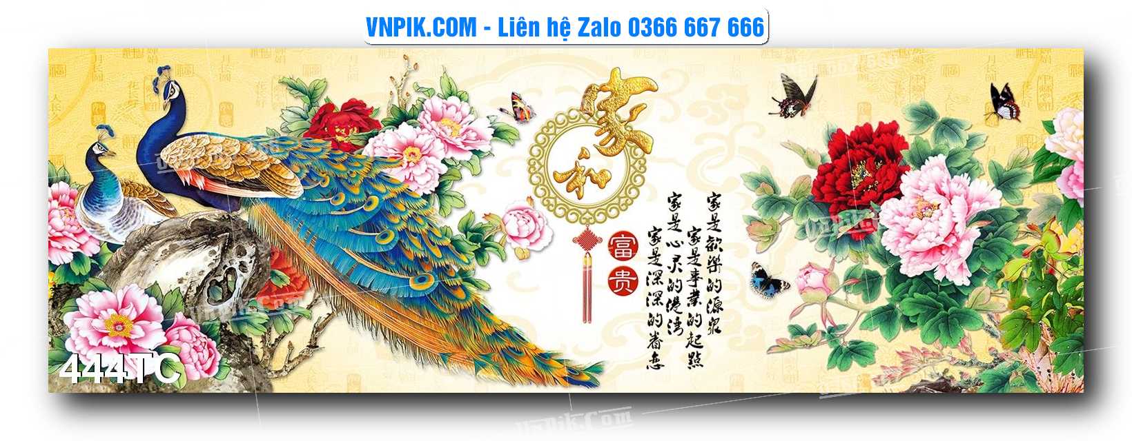 Tranh Treo Tường – Chim Công Hoa Mẫu Đơn 444TC