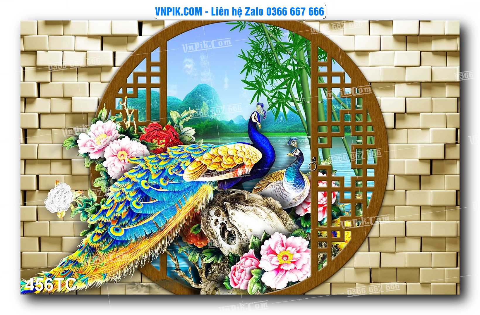 Tranh Treo Tường – Chim Công Hoa Mẫu Đơn 456TC