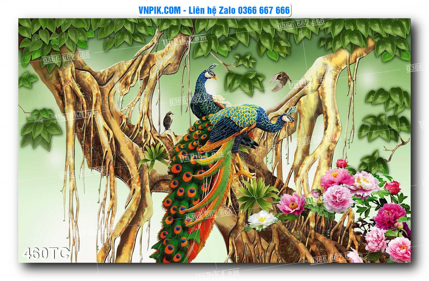 Tranh Treo Tường – Chim Công Hoa Mẫu Đơn 460TC
