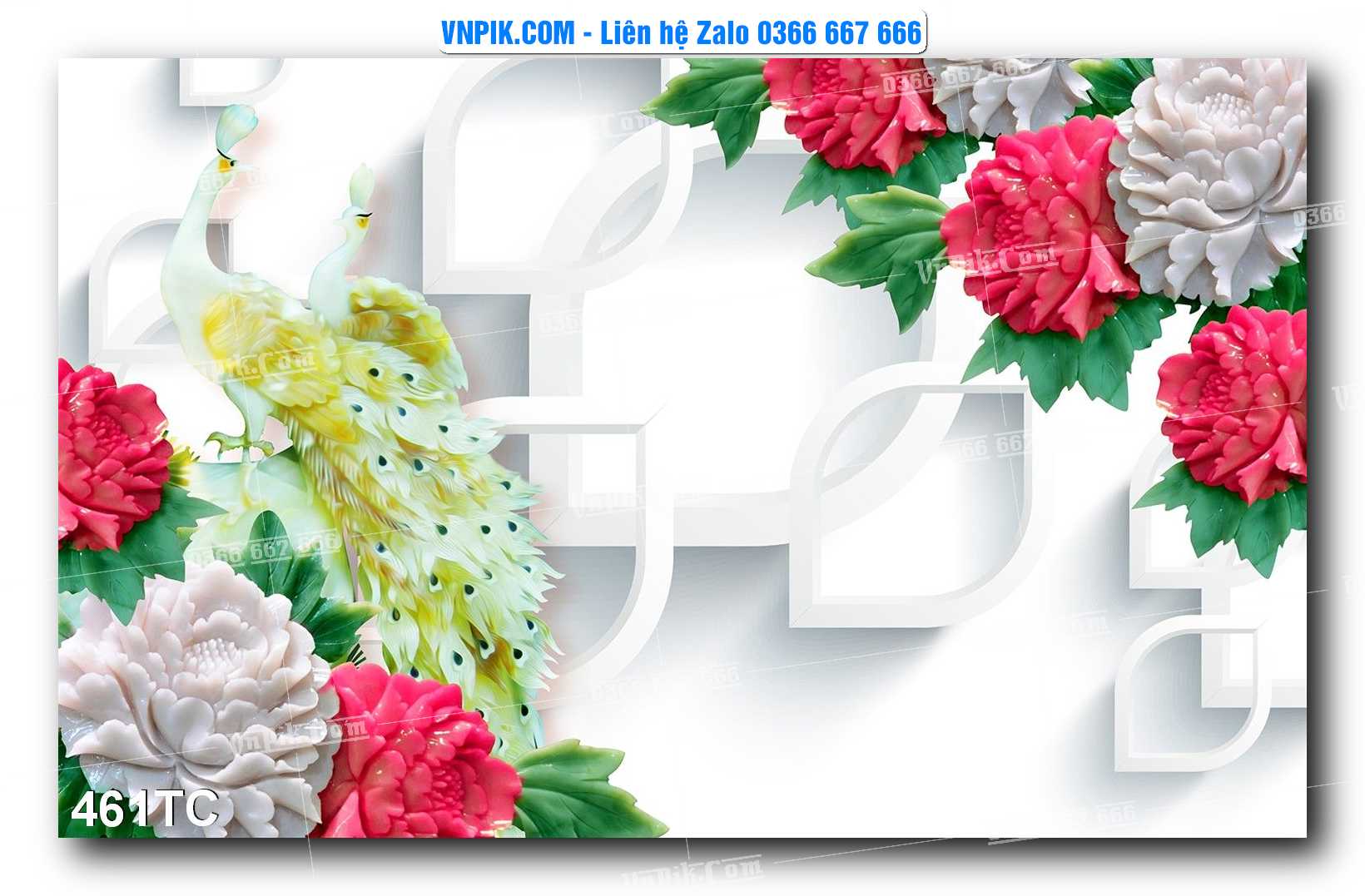 Tranh Treo Tường – Chim Công Hoa Mẫu Đơn 461TC
