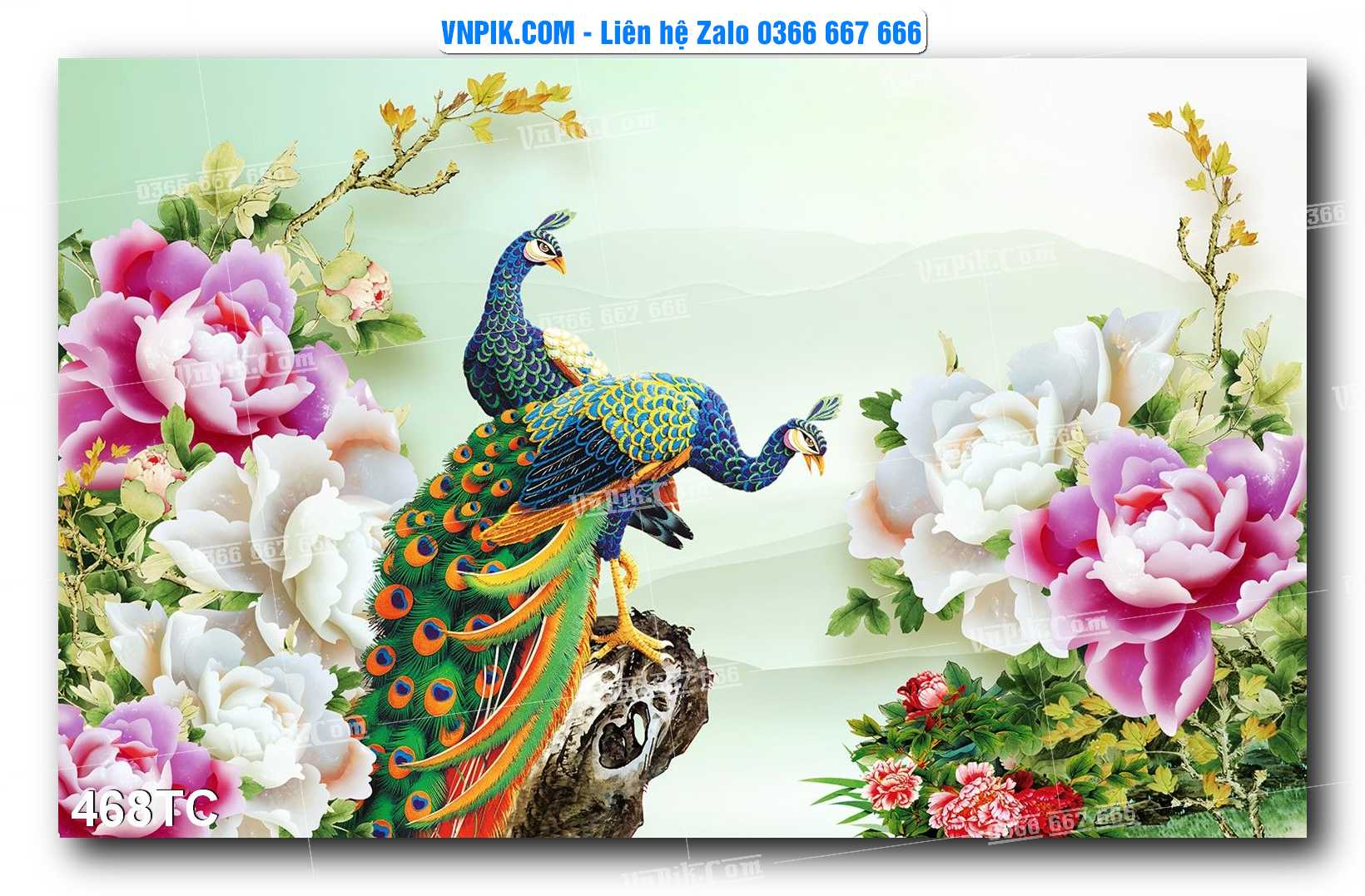 Tranh Treo Tường – Chim Công Hoa Mẫu Đơn 468TC