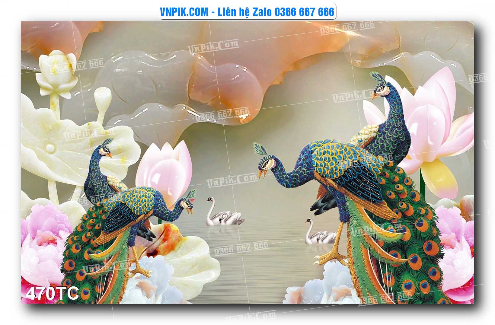 Tranh Treo Tường – Chim Công Hoa Mẫu Đơn 470TC