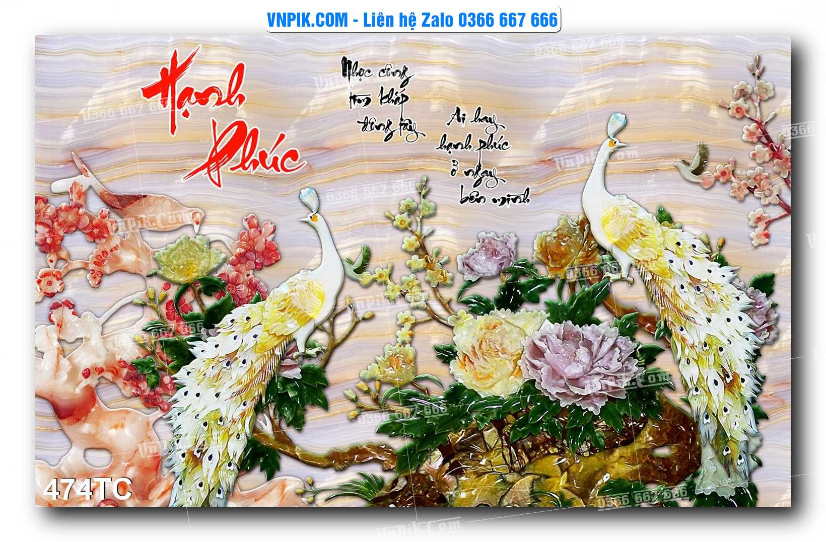 Tranh Treo Tường – Chim Công Hoa Mẫu Đơn 474TC
