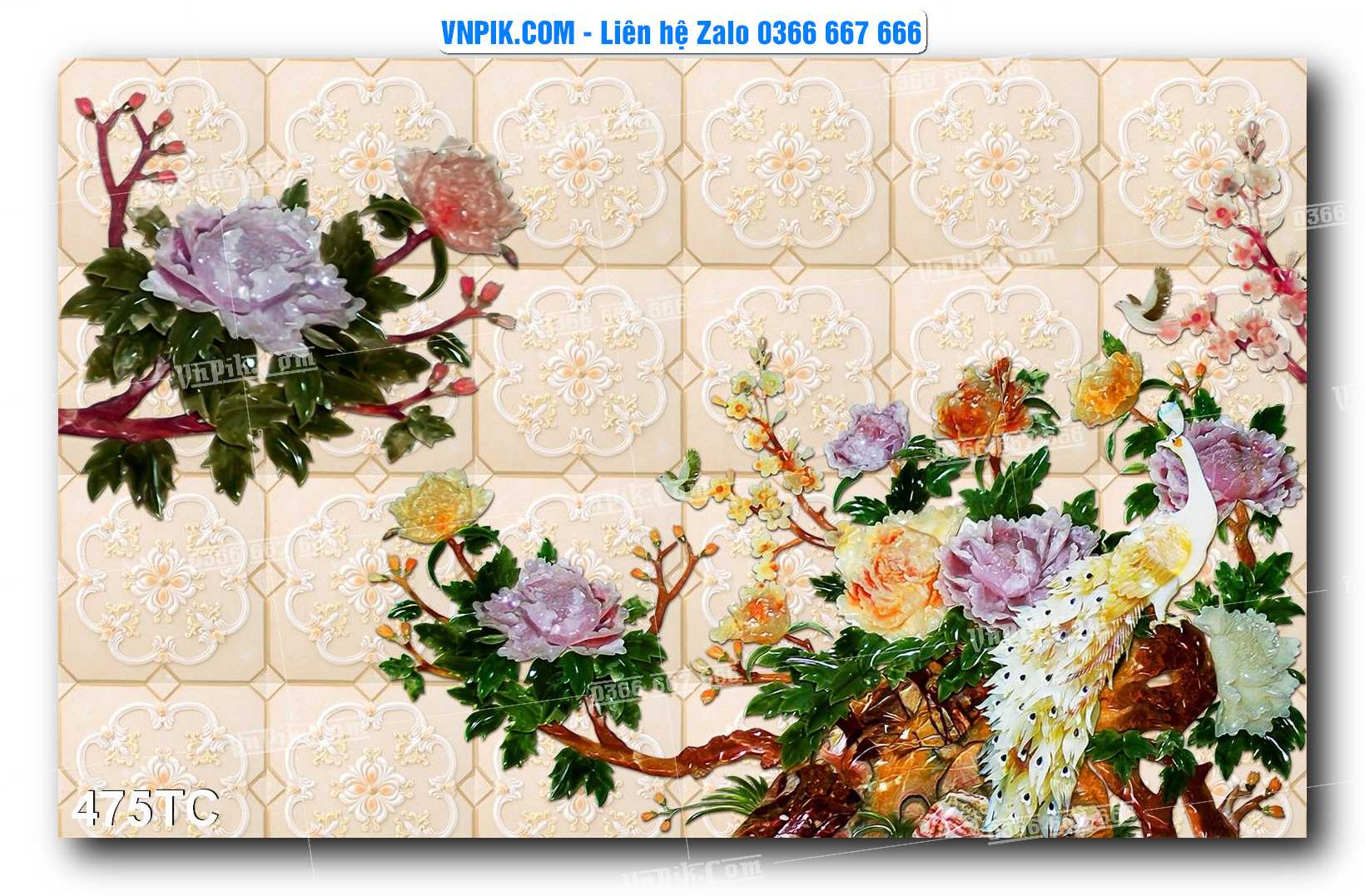 Tranh Treo Tường – Chim Công Hoa Mẫu Đơn 475TC