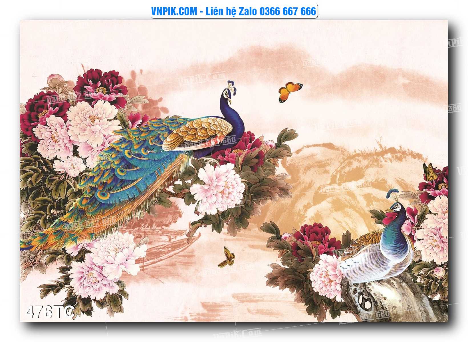 Tranh Treo Tường – Chim Công Hoa Mẫu Đơn 476TC