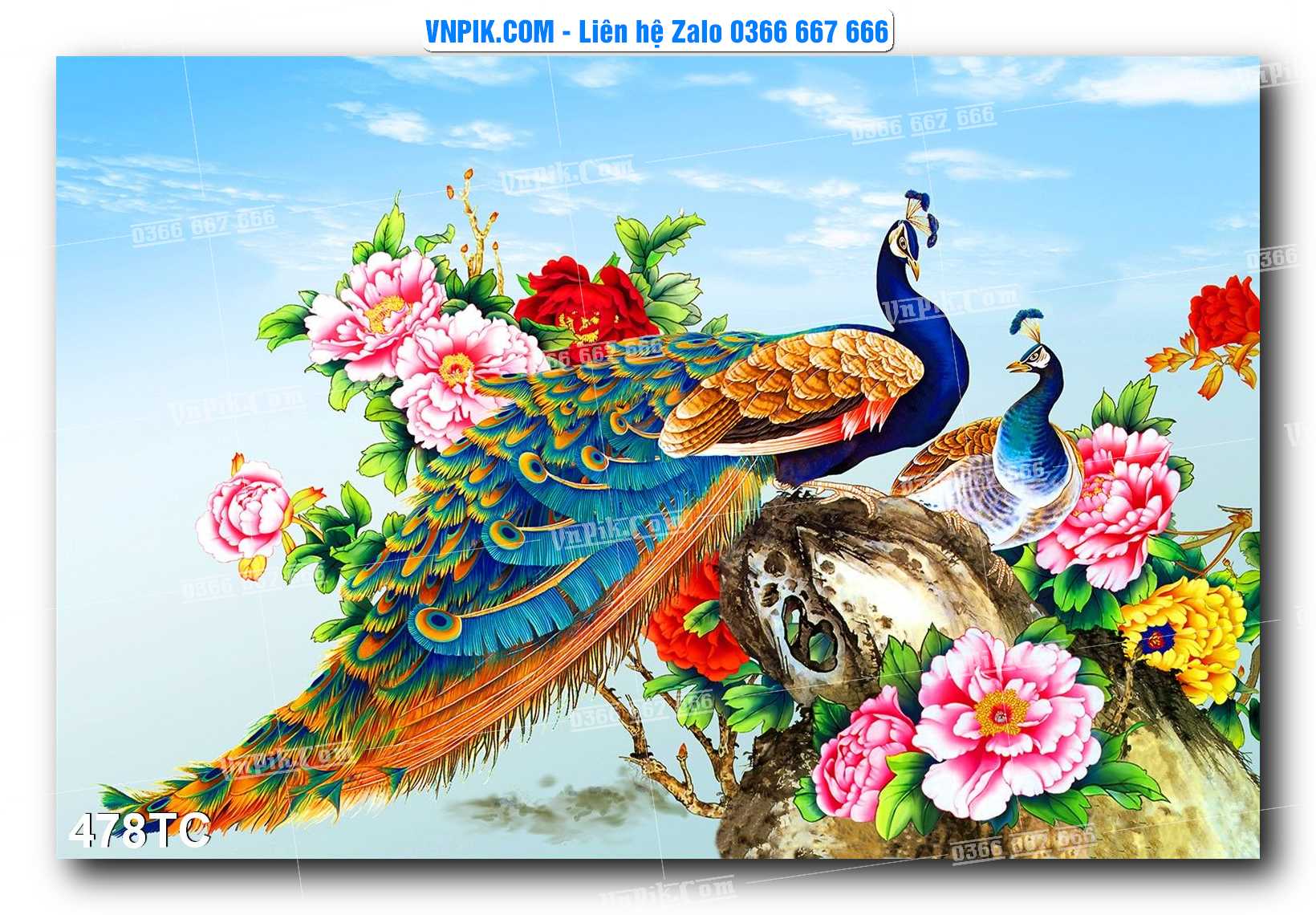 Tranh Treo Tường – Chim Công Hoa Mẫu Đơn 478TC