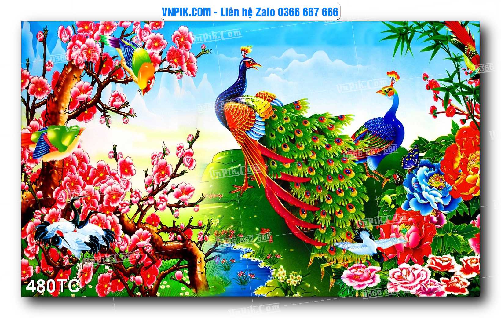 Tranh Treo Tường – Chim Công Hoa Mẫu Đơn 480TC