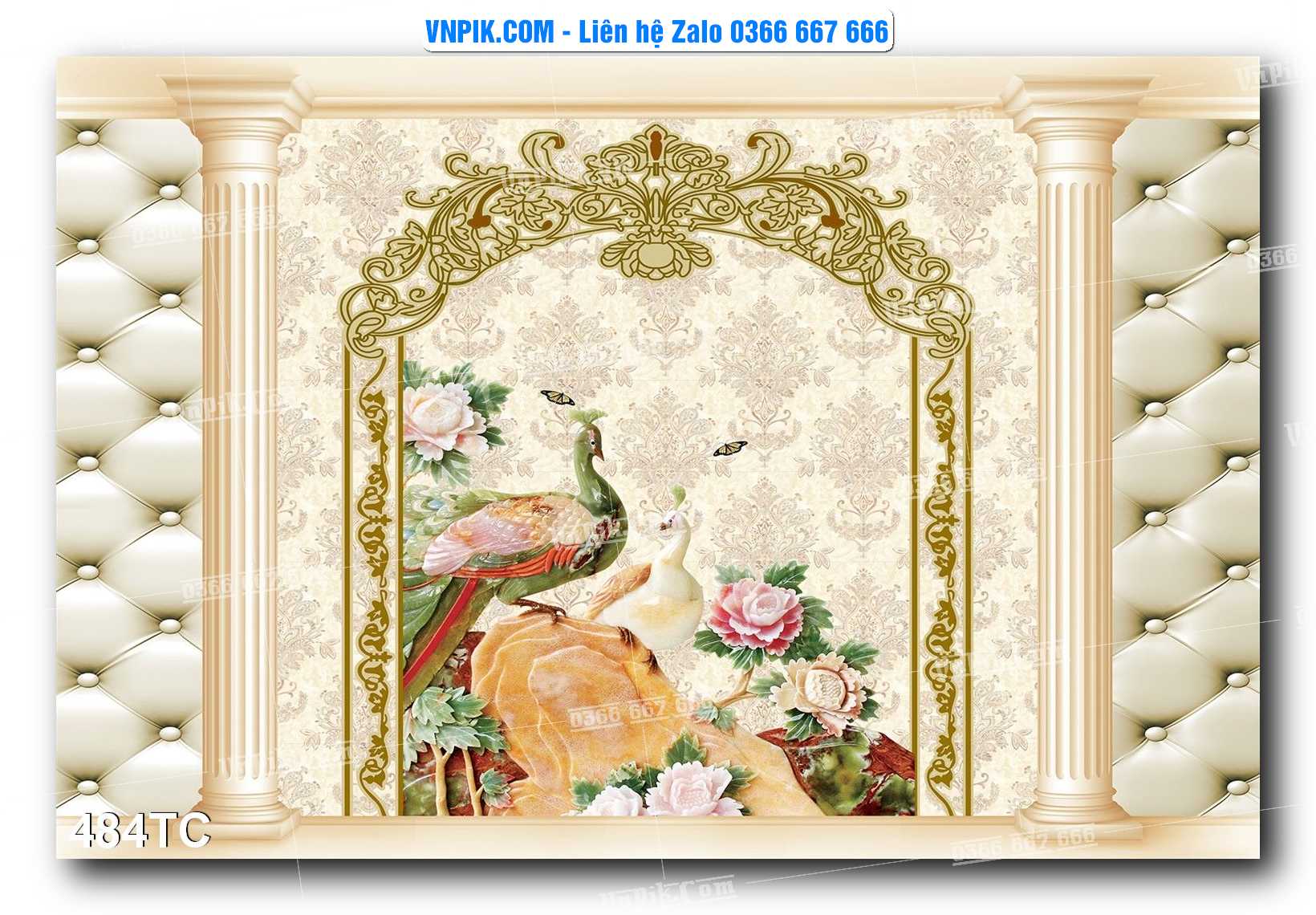Tranh Treo Tường – Chim Công Hoa Mẫu Đơn 484TC