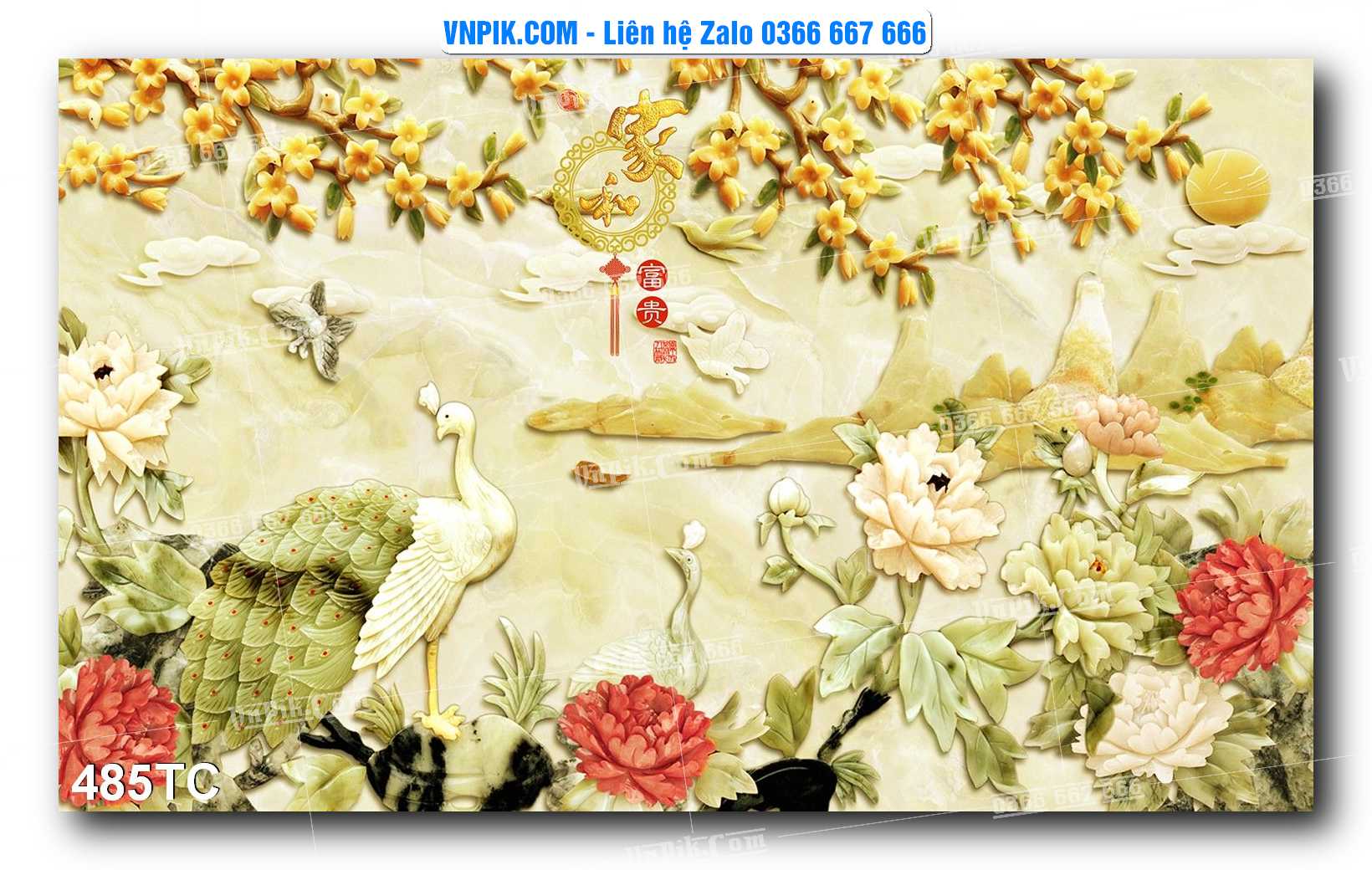 Tranh Treo Tường – Chim Công Hoa Mẫu Đơn 485TC